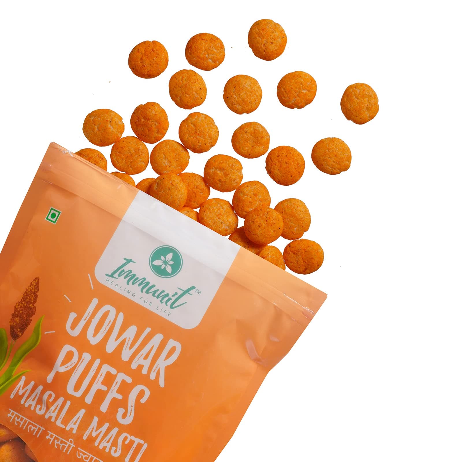 Immunit Gluten Free, Low Fat Masala Masti Jowar Puffs | Healthy & tasty office/party snack, No Preservatives, 60 Grams — image 2