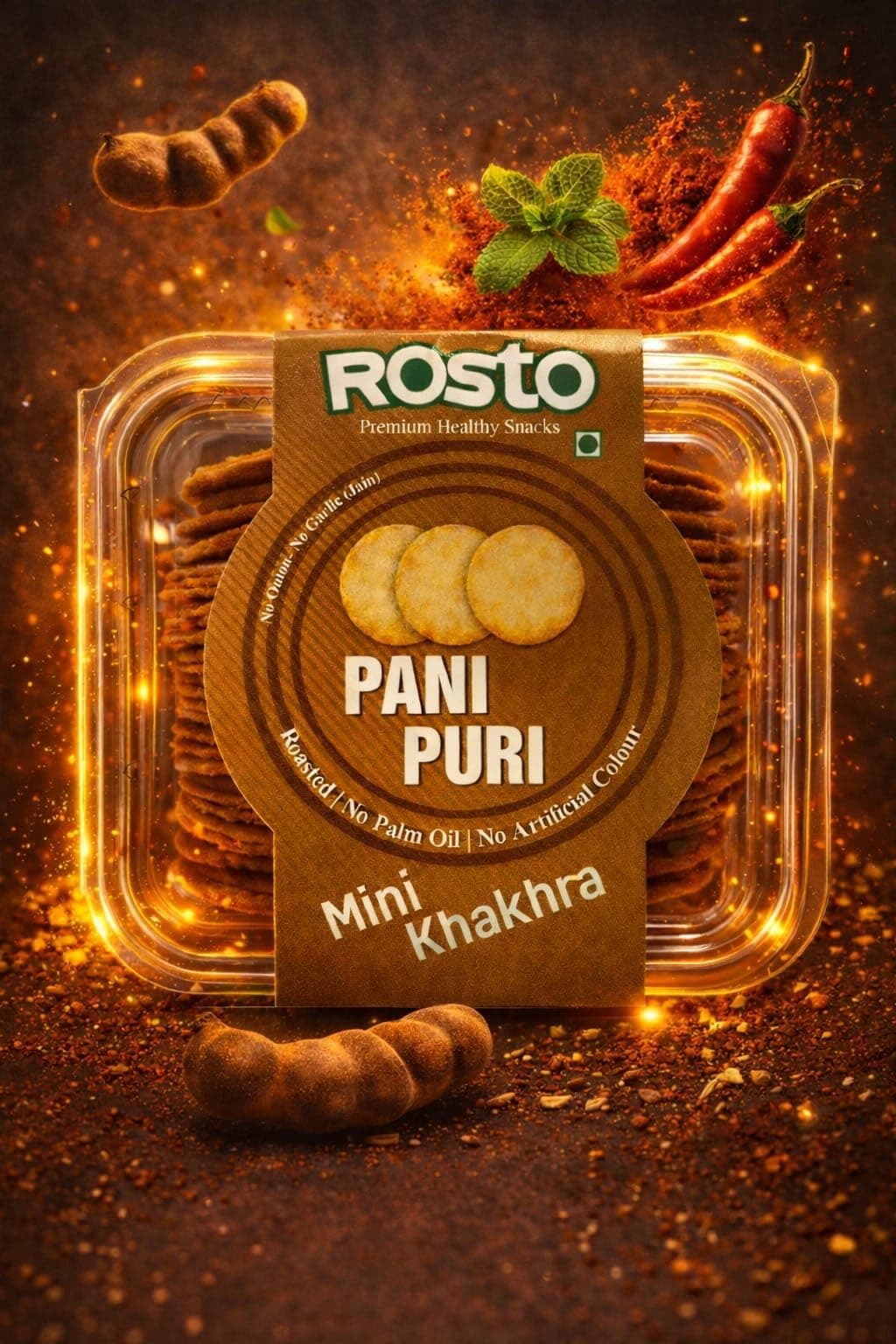 Rosto Pani Puri Mini Khakhra, Roasted, No Palm Oil, No Artificial Colour, tea time snack, Crispy Indian Roasted Snack, 200 g (Pack of 2) total 400g — image 2