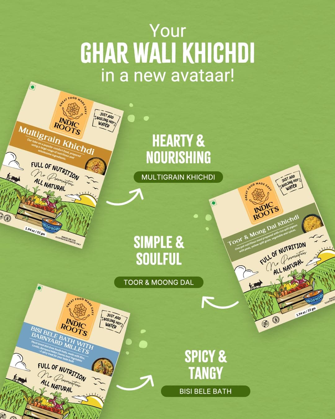 Indic Roots Toor Dal & Moong Dal Khichdi |Instant Food | Healthy | Ready to Eat Full Meal | Gluten Free | No Preservatives, All Natural, Packed Food with no Onion Garlic (Pack of 4) — image 8