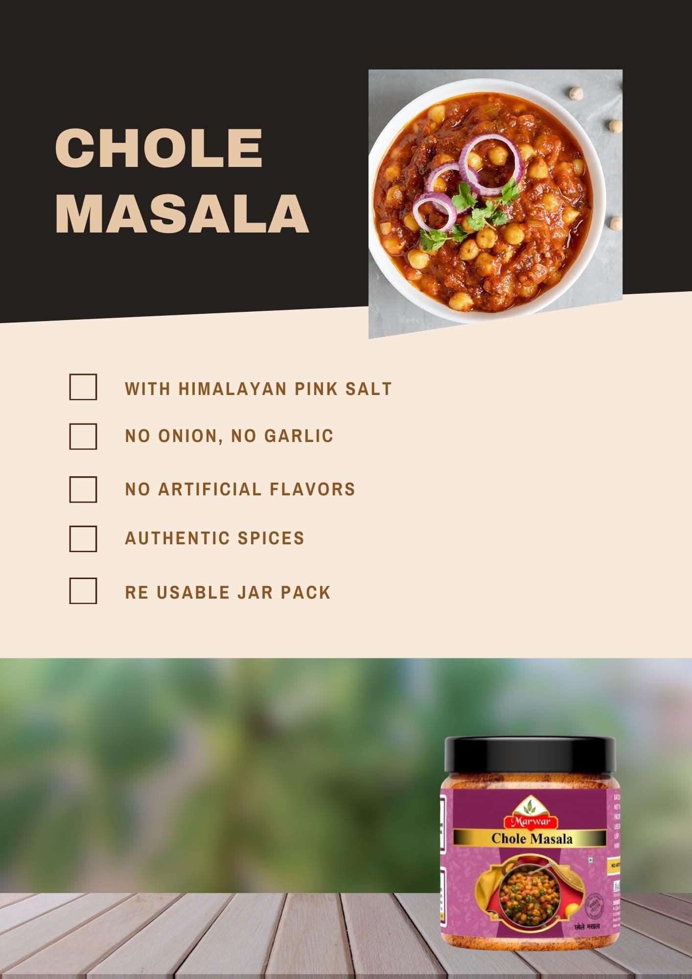 Marwar Chana Masala Or Chole Masala, 1KG (Jar Pack), With No Onion & No Garlic, Chhole Masala with Natural Oils - No Artificial Color Used — image 3