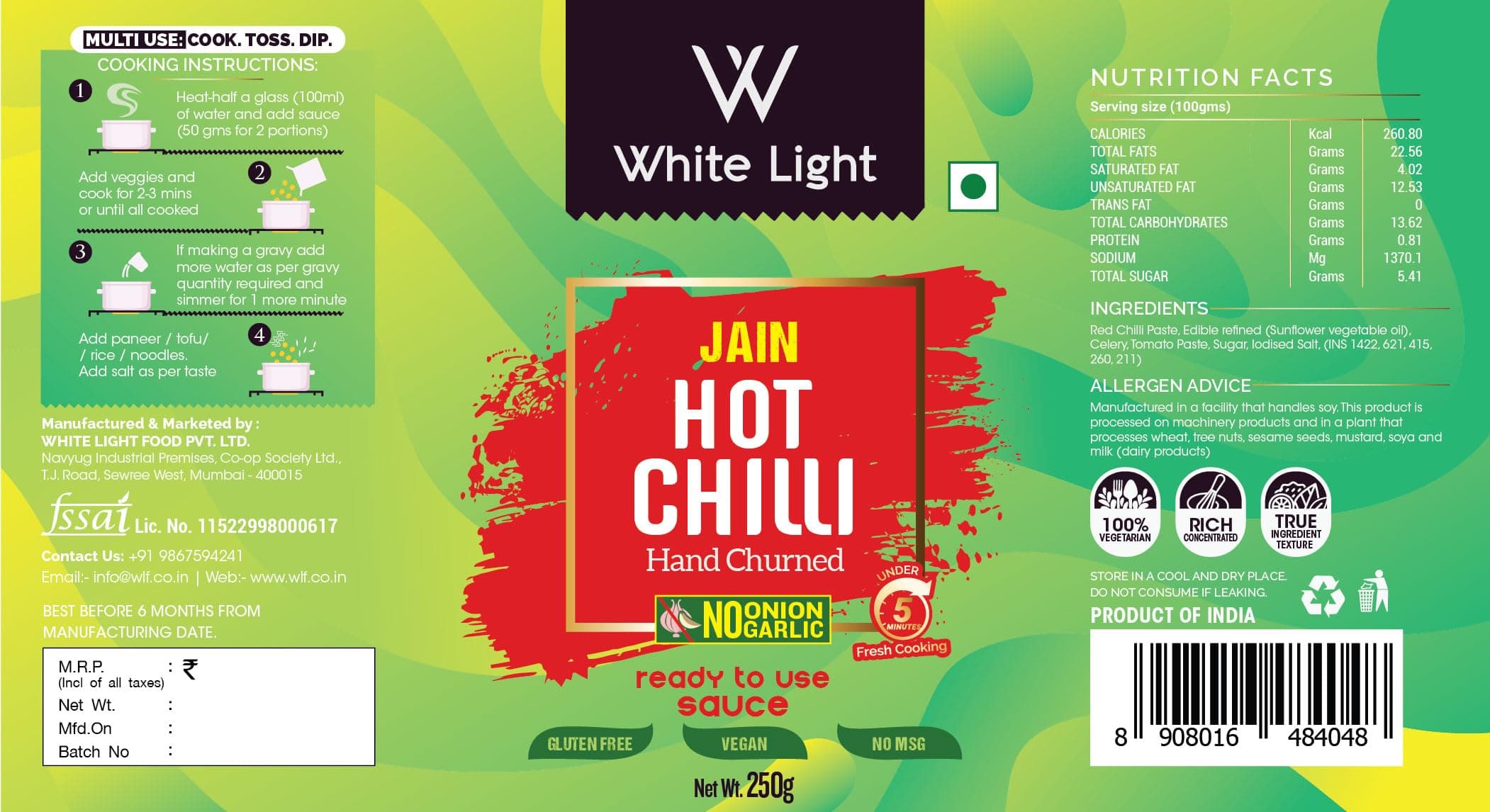 White Light Food Jain Hot Chilli Sauce and Jain Soya Chilli Sauce l Vegan and Natural Ingredients l Ready to Eat Healthy Food (Combo Pack of 2, 250gm Each) — image 2