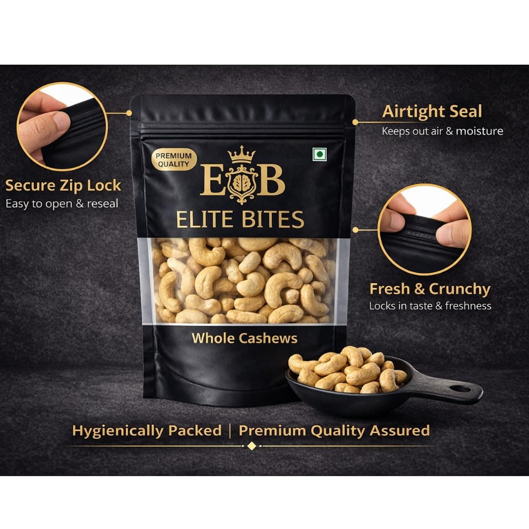 Elite Bites Premium Cashew Nuts (Kaju) | W320 Grade | Crunchy & Fresh | Healthy Snack | Rich in Protein | 200g / 500g (200g) — image 6