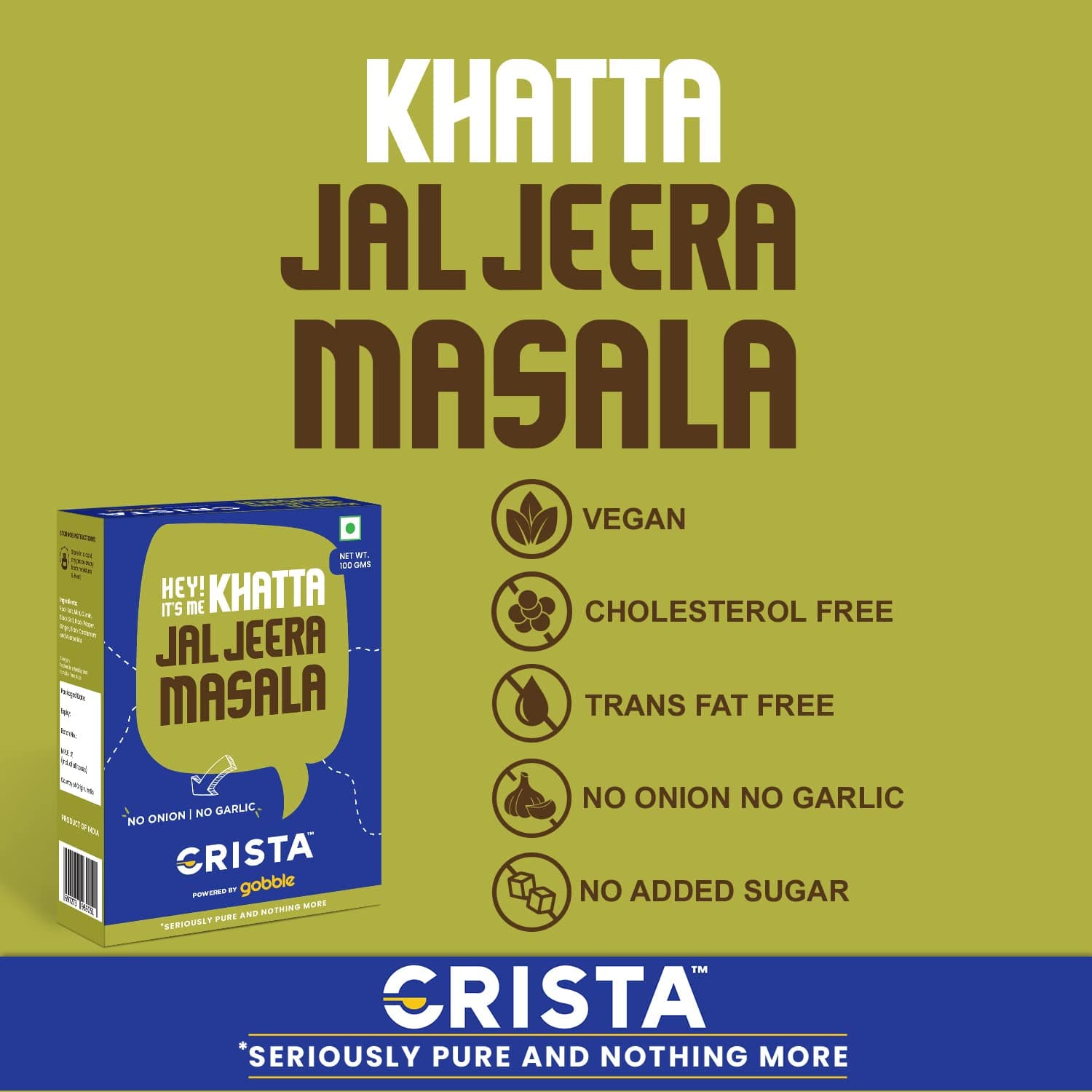 CRISTA Khatta Jal Jeera Masala | Vegan | Cholesterol Free | Trans Fat Free | No Onion | No Garlic | No Added Sugar | Zero added Colours, Fillers, Additives & Preservatives | 100 gms — image 2