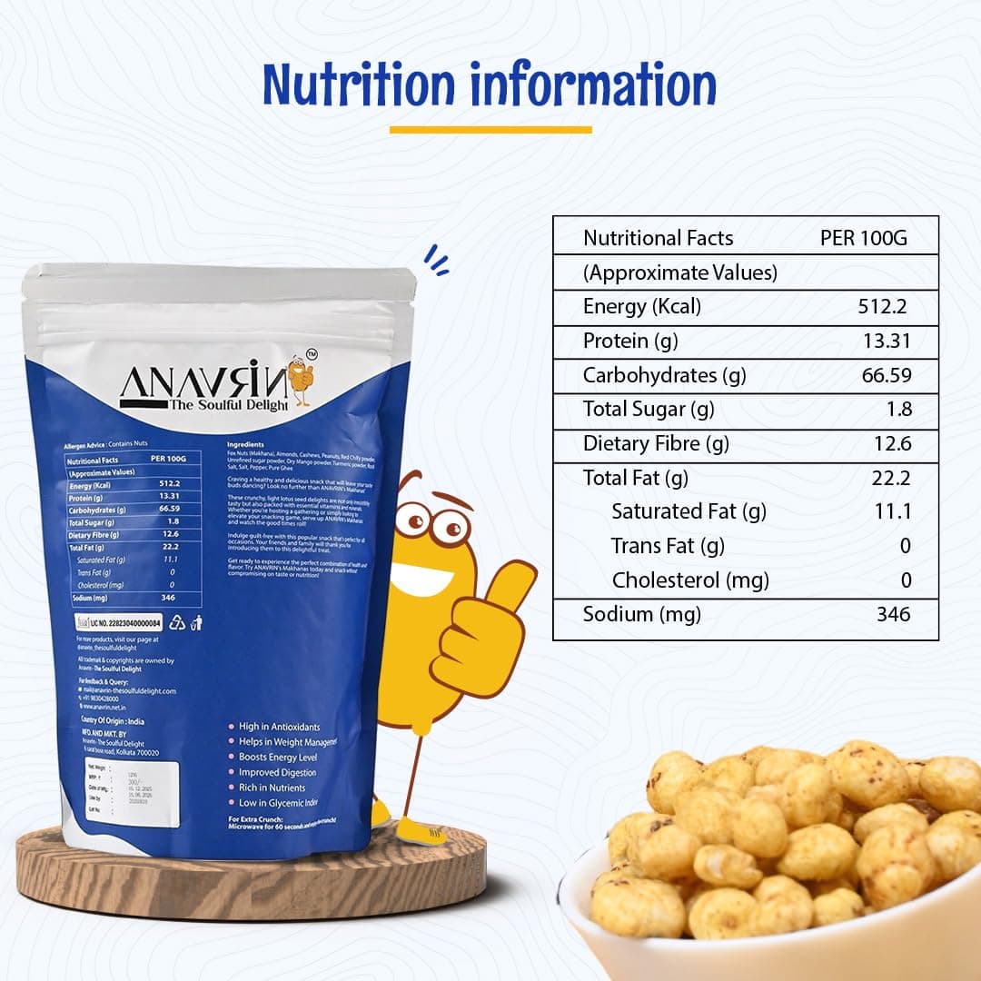ANAVRIN Masala Jain Makhana, 120gm | Roasted, Not Fried | High Protein & Calcium | Phool Makhana, Namkeen Snacks | Gluten Free, Zero Cholesterol | Crunchy, Healthy Snacks for Kids & Adults — image 2