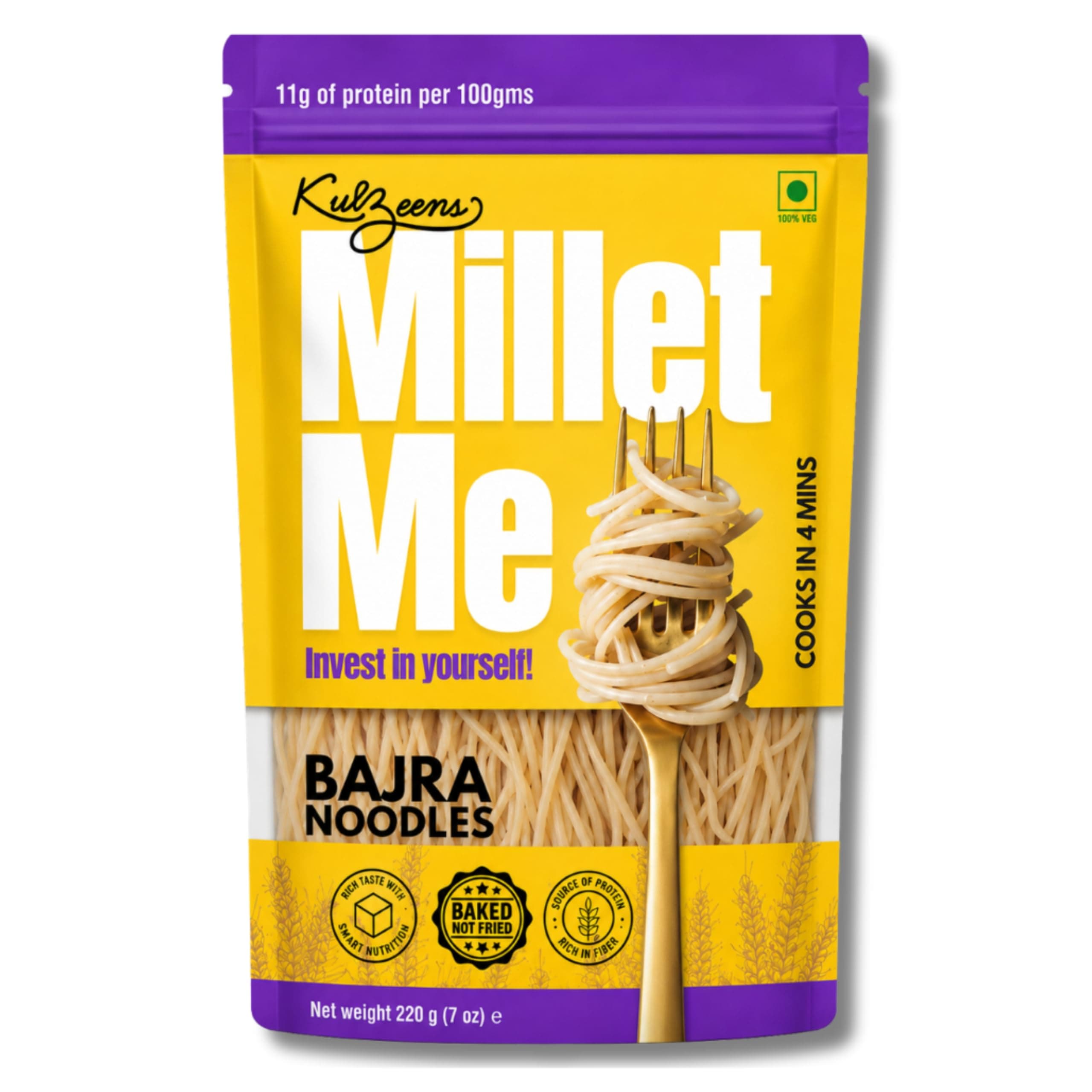 Millet Me by Kuizeens Bajra - 220g | Pearl Millet | Diabetic Friendly |Gluten-Free Noodles | High Fiber & Protein | Vegan & Diabetic-Friendly | Heart Healthy | Traditional Pearl Millet Noodles for Wholesome Meals | Jain | No Onion & Garlic