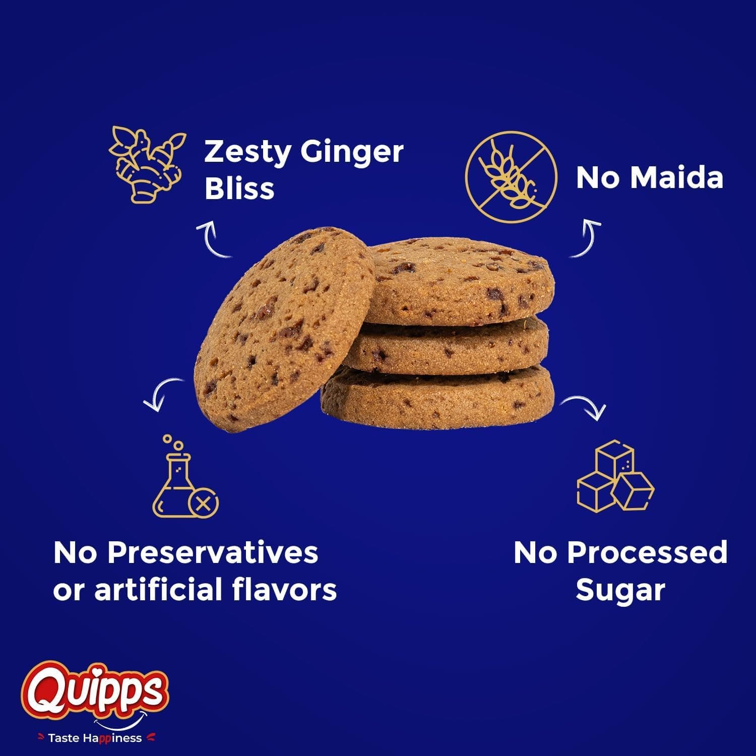 Quipps Premium Ginger Cookies | Pack of 2 (200g Each) | Healthy Biscuits with Real Ginger, Jaggery & White Butter | No Maida, No White Sugar, No Preservativess | All Natural Ingredients & Crunchy Biscuits | Freshly Baked Snacks for Tea, Breakfast & Gifting — image 6