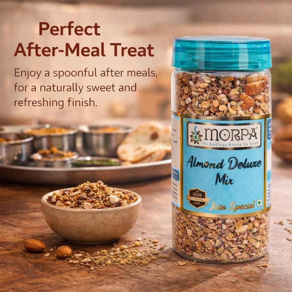 Morpa Almond Deluxe Mix Mouth Freshener Premium Badam Mukhwas Almonds Saunf and Flavoured Seed Blend After Meal Digestive and Breath Freshener Jain Special 100% Veg — image 3