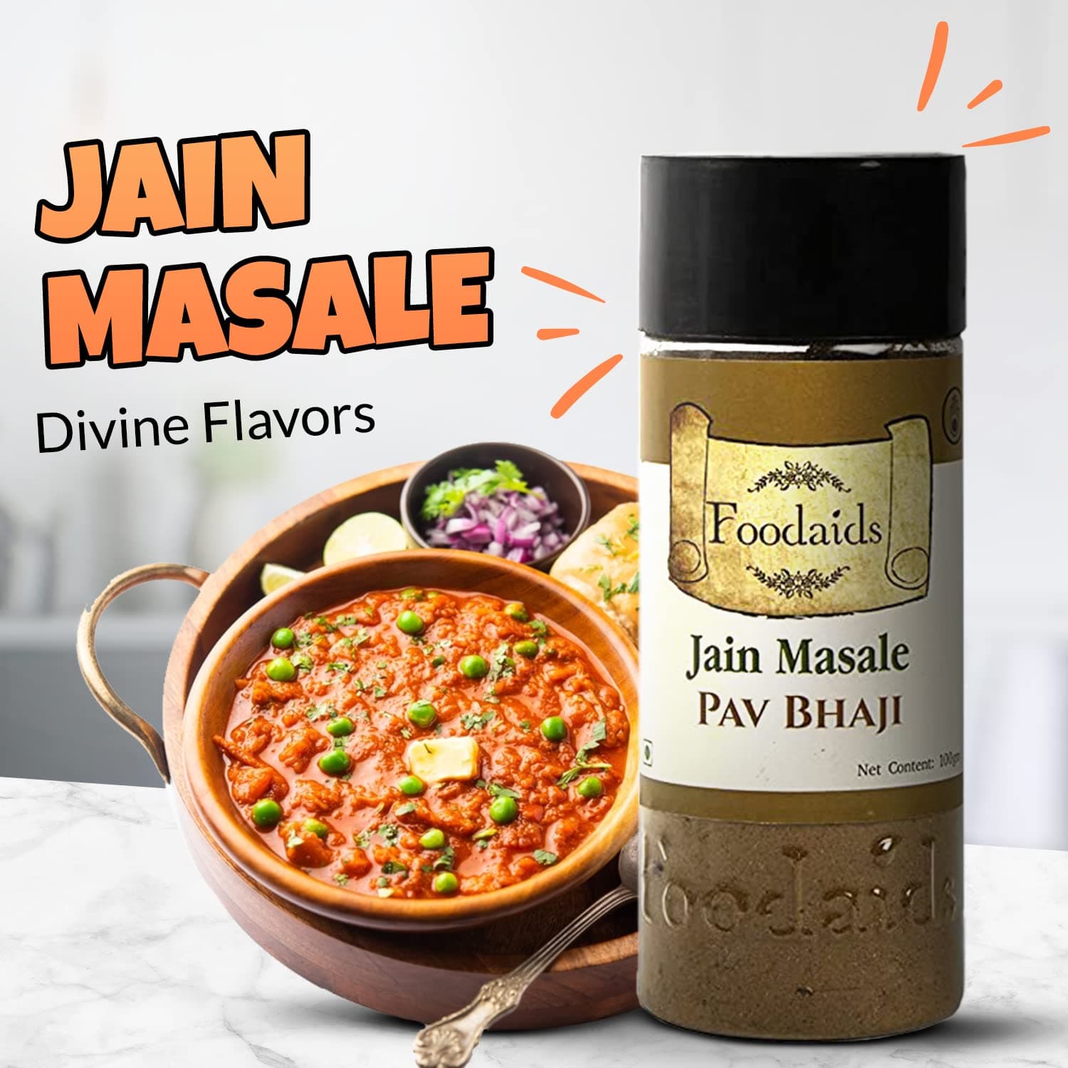 Foodaids Jain Masala Combo Pack Of 3(300Gm)-Chhole Masala Powder, Kitchen King, Pav Bhaji Masala -Pack Of 3 (100 Gm Each) No Onion, No Garlic. Navratri Special. — image 3