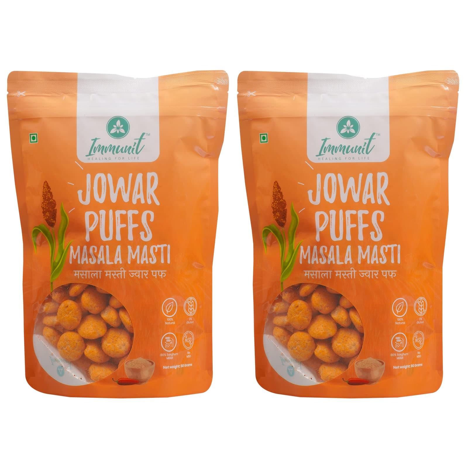 Immunit Gluten Free, Low Fat Masala Masti Jowar Puffs | Healthy & tasty office/party snack, No Preservatives, 60 Grams — image 3