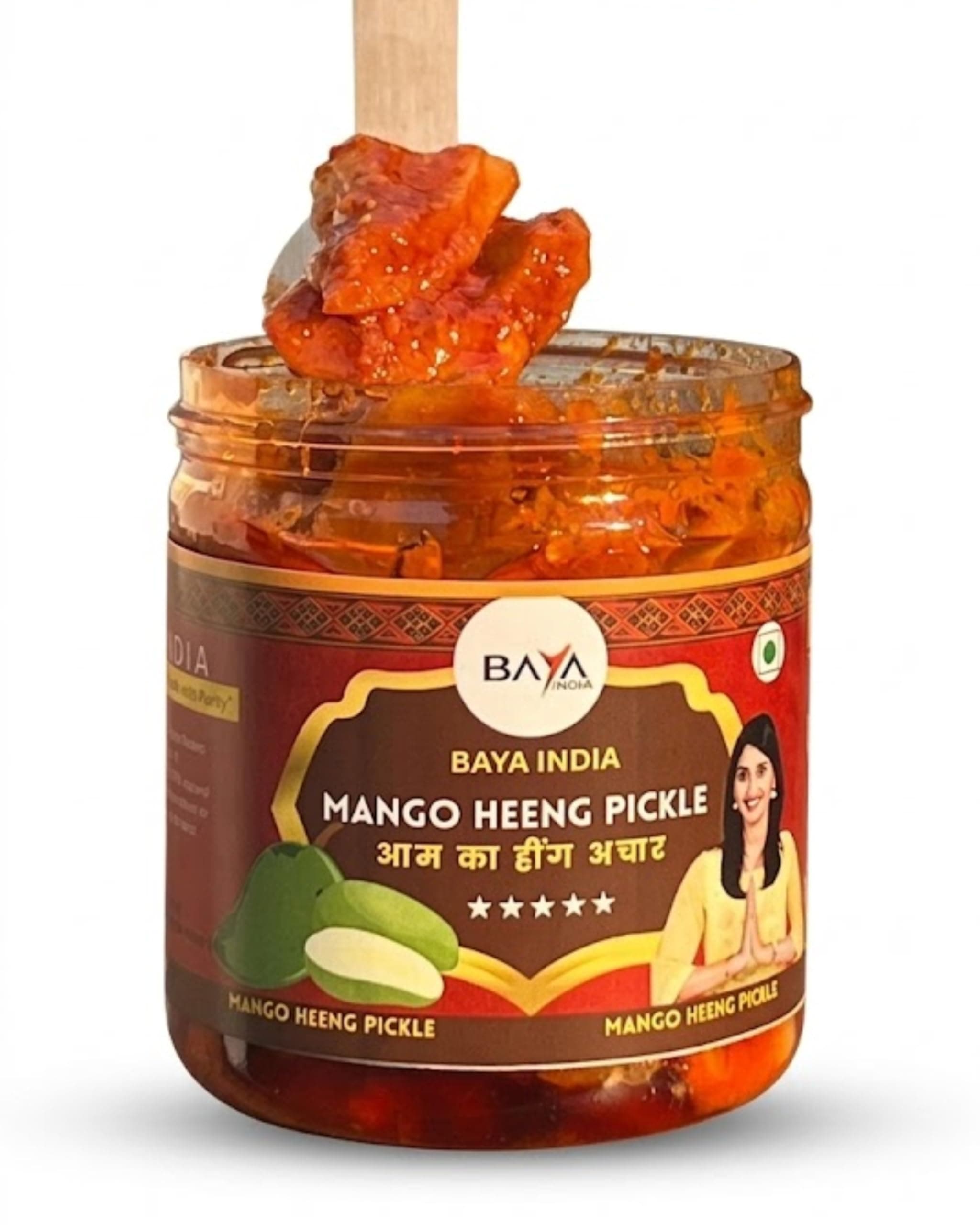 Baya India Hing Mango Pickle | Aam ka Hing Achar in Mustard Oil | Spicy & Tangy Homemade Style Pickle with Red Chilli & Salt | Traditional Indian Achar | No Preservatives | No Garlic No Onion (350g) — image 2