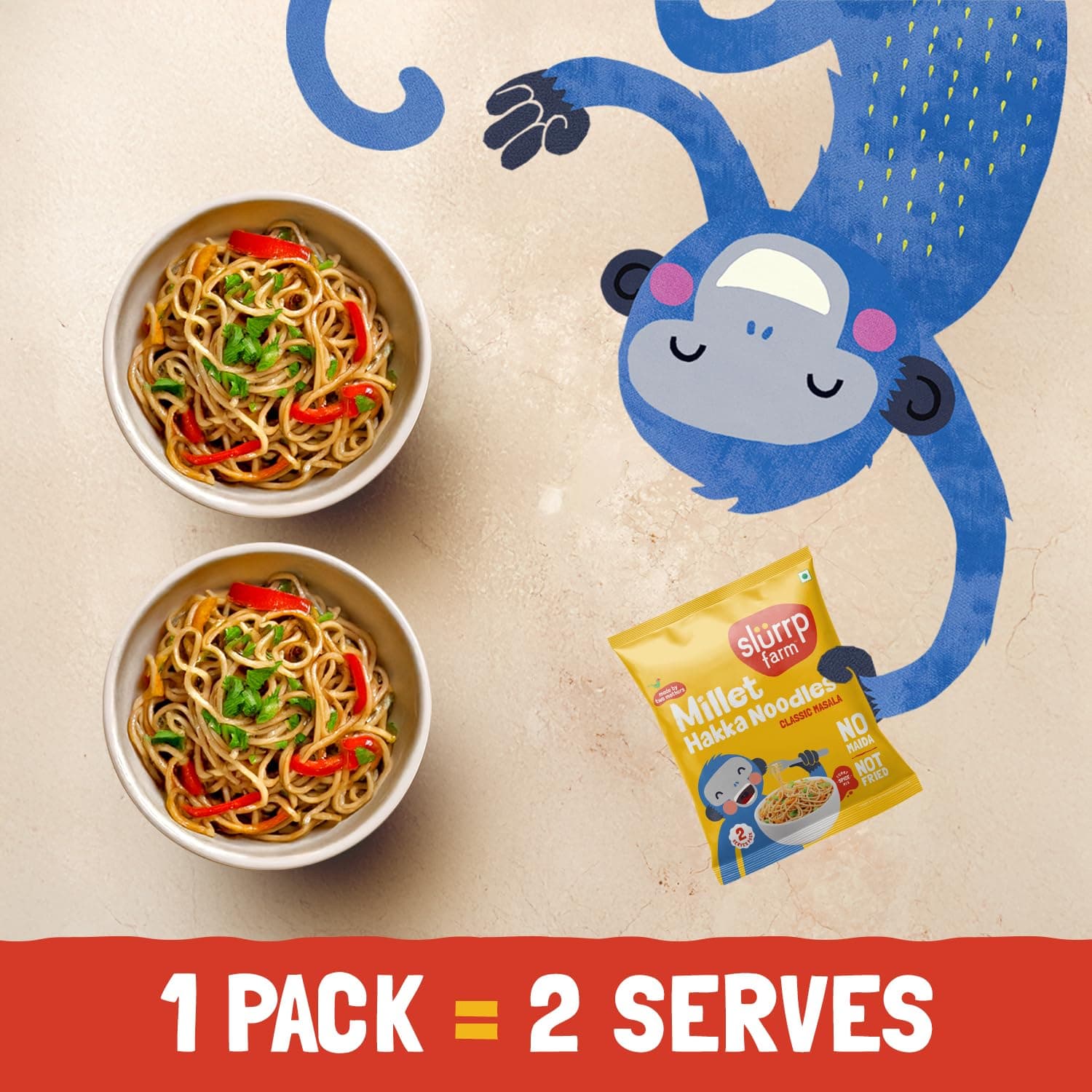 Slurrp Farm No Maida Millet Hakka Noodles | Classic Masala | Perfect for Tiffins | Mealtime Favourite | Serves 2 (96 gms) — image 4