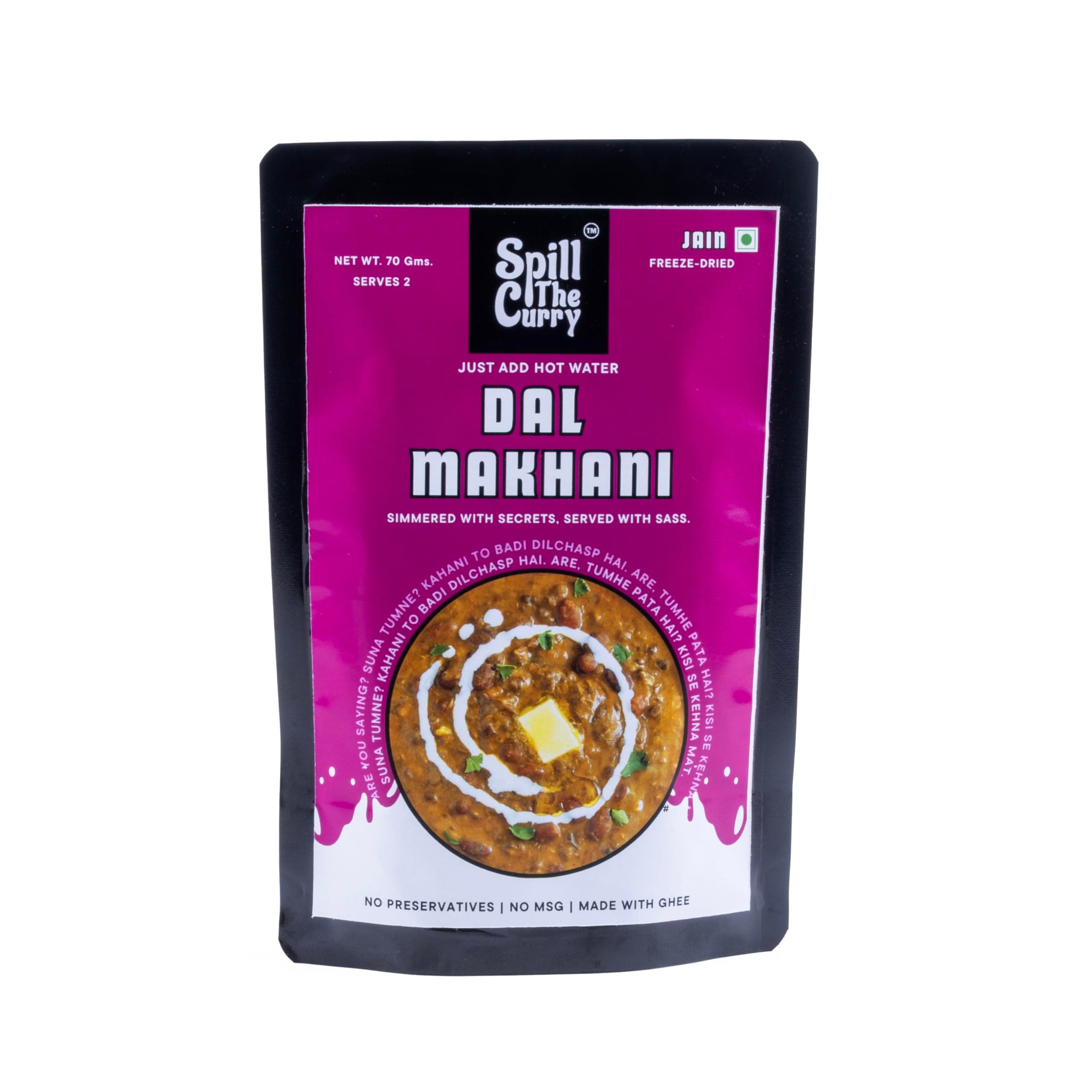 SPILL THE CURRY Dal Makhani Jain Ready to Eat | No Onion No Garlic | Authentic Punjabi Creamy Lentil Curry | Freeze Dried Instant Food | Just Add Hot Water | Vegetarian Meal for Travel & Hostels | Combo Pack of 3 (70g Each) — image 4