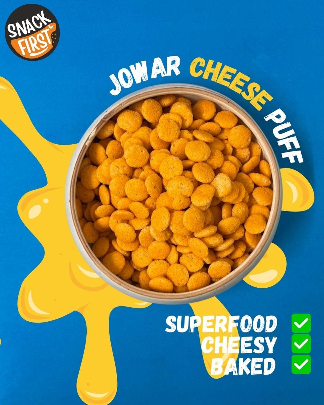 Snack First Baked Cheese Ball (80g) & Cheese Jowar Puff (100g), Pack of 2, No Onion No Garlic, Jain, Puffed Snack, Corn Puffs, Healthy Snack, Namkeen, 180g — image 5