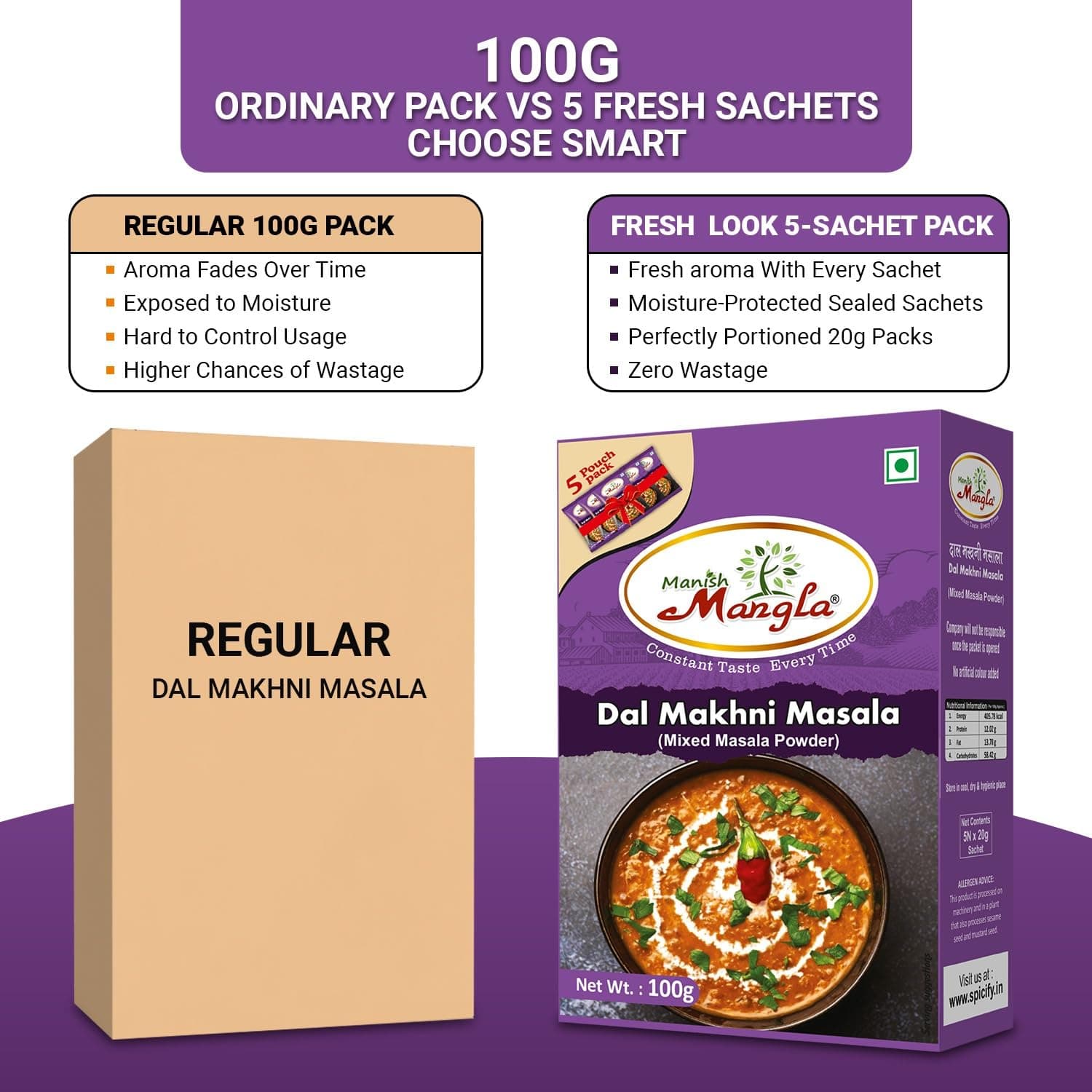 Manish Mangla Dal Makhni Masala 100g | Authentic Indian Spice Mix | Rich Creamy Dal Flavor | No Onion No Garlic | Fresh Aroma Masala for Home Cooking — image 4