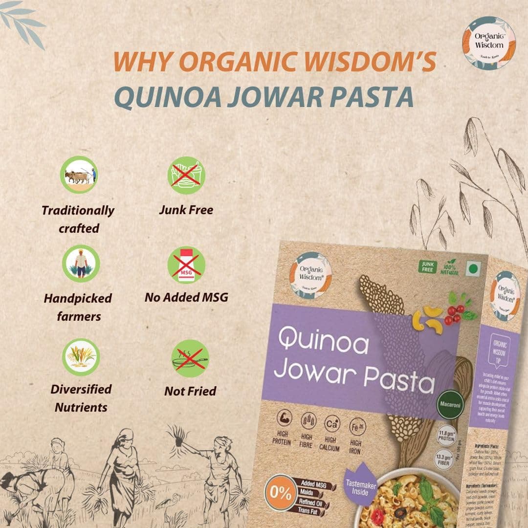 Organic Wisdom-Back to Roots Quinoa Jowar Macaroni, 180 g | Millet Pasta | No Maida | No MSG | No Refined Oil | High Protein & Fiber — image 2