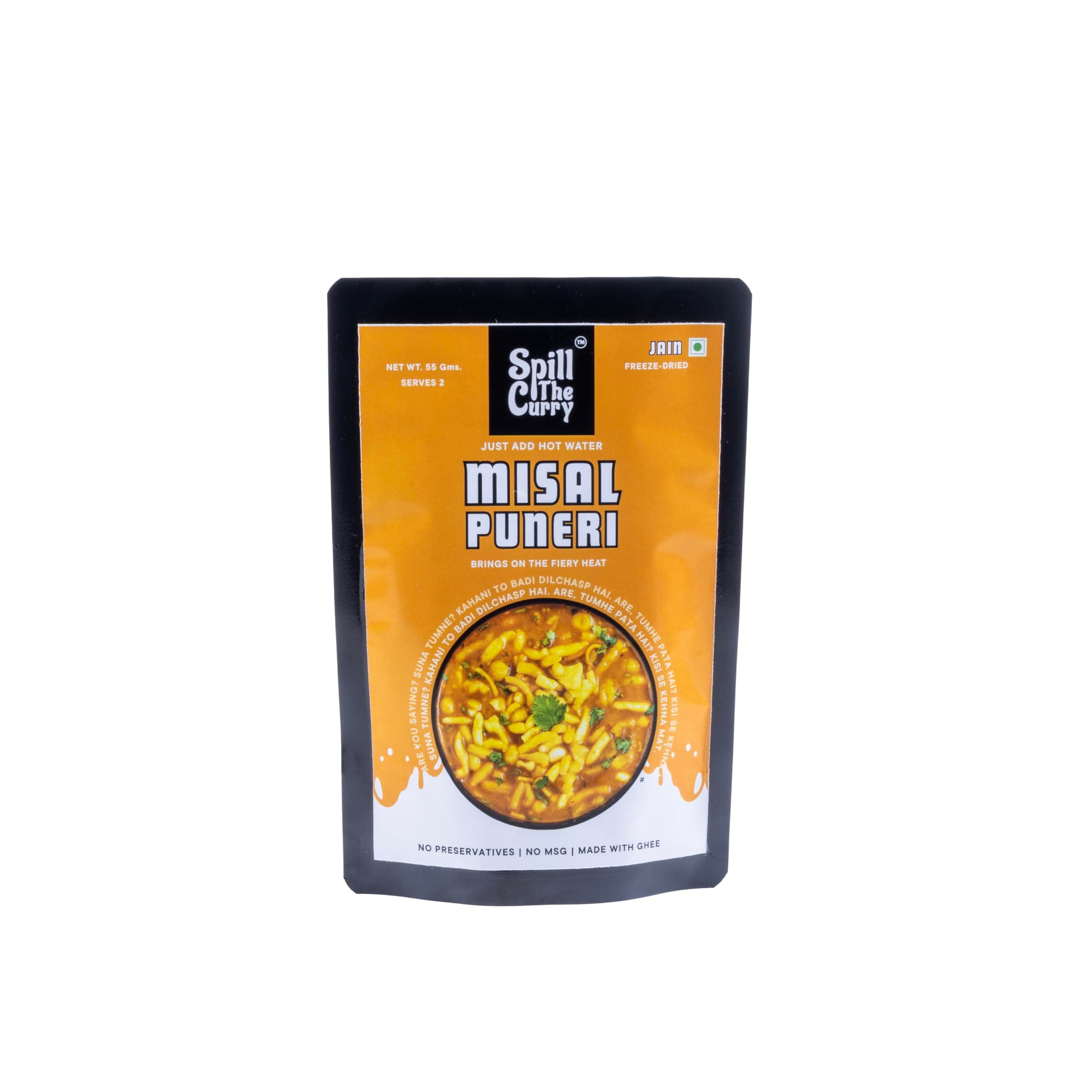 SPILL THE CURRY Puneri Misal Jain Ready to Eat | No Onion No Garlic | Authentic Maharashtrian Misal | Freeze-Dried Instant Meal | Pure Ghee, No Preservatives, MSG-Free | Travel & Hostel Friendly | Combo Pack of 5 (55g Each) — image 4