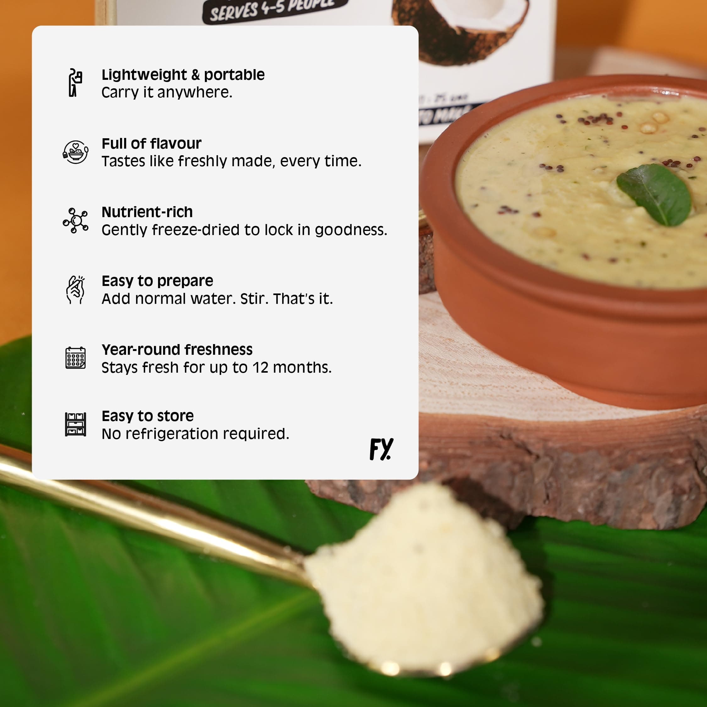 Chutnefy Coconut Chutney Mix | 250g Freeze-Dried Instant Dry Mix | Just Add Water to Make 20+ Servings (1000 g) | 0% Preservatives or Additives — image 4