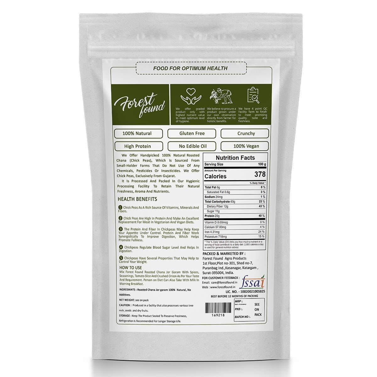 Forest Found Vacuum Roasted Black Chana Jor Garam (250g) – 100% Oil-Free & Gluten-Free Namkeen | No Salt & No Masala | Low-Fat Diet Snack for Weight Loss — image 5