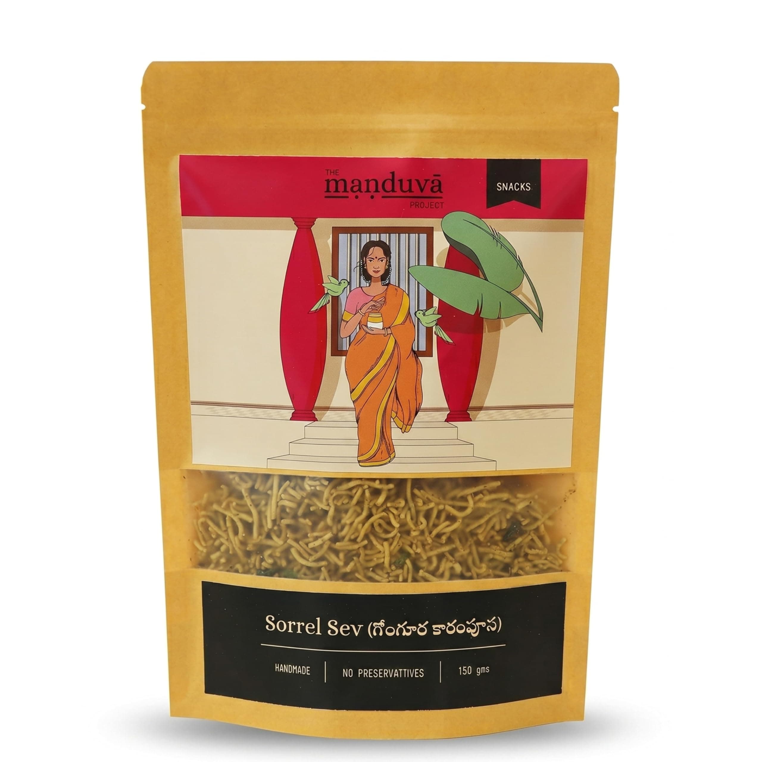 The Manduva Project Andhra Sorrel Sev Namkeen 150g | Jain No Onion No Garlic | Authentic Gongura Leaves Sev Namkeen | Crunchy Snack | Handmade Traditional Recipe | No Preservatives