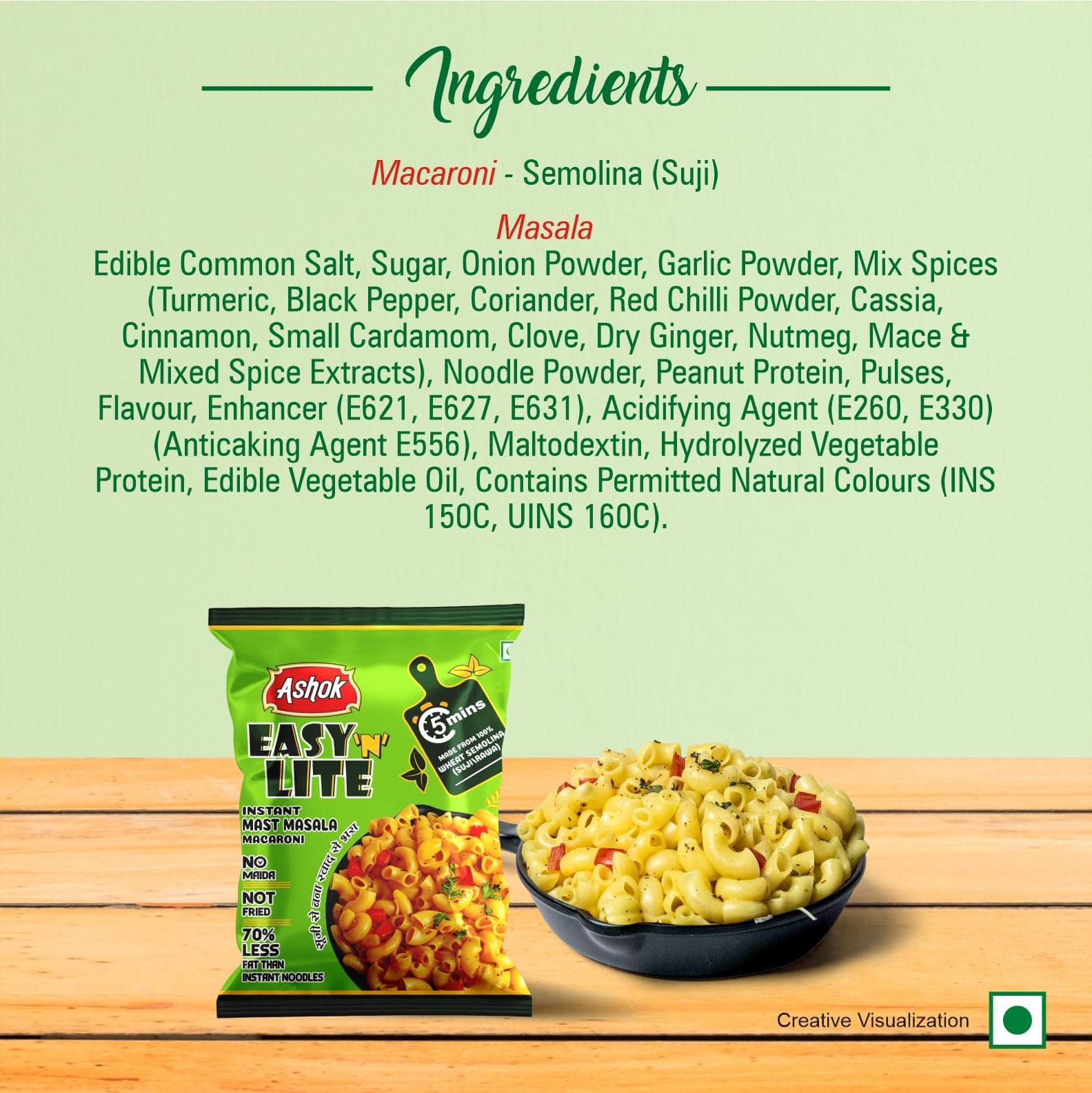ASHOK EASY'n LITE Mast/Magic Masala Instant Macaroni 55g,Not Fried,0% Cholesterol,100% Suji/Rawa,Vegan Friendly (Pack Of 12, Instant Macaroni Mast Masala) — image 4