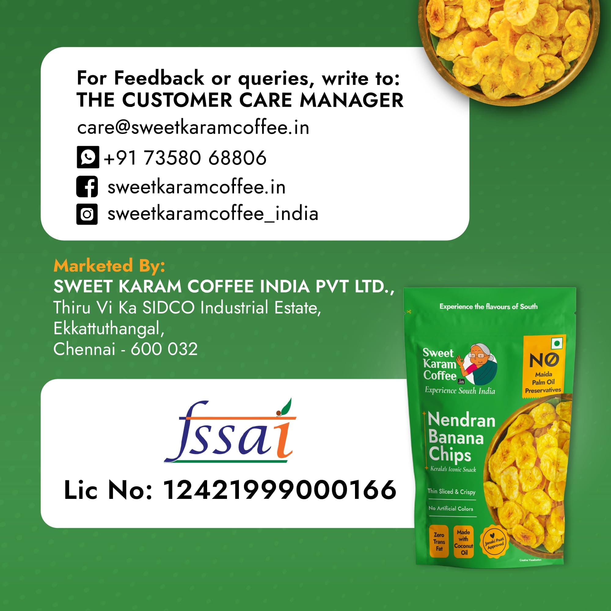 Sweet Karam Coffee Nendran Banana Chips – 95 grams | Made with 100% Coconut Oil | No Preservatives | Kerala Special Crispy, Thin Sliced Yellow Plantain Wafers | Healthy Tea Time Snack — image 7