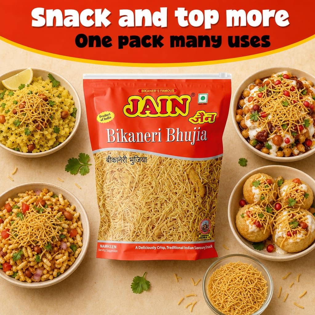 JAIN Bikaneri Bhujia, Size - 1Kg, Asli Bikaneri, Handmade, No Palm Oil, Zipper Pack — image 9