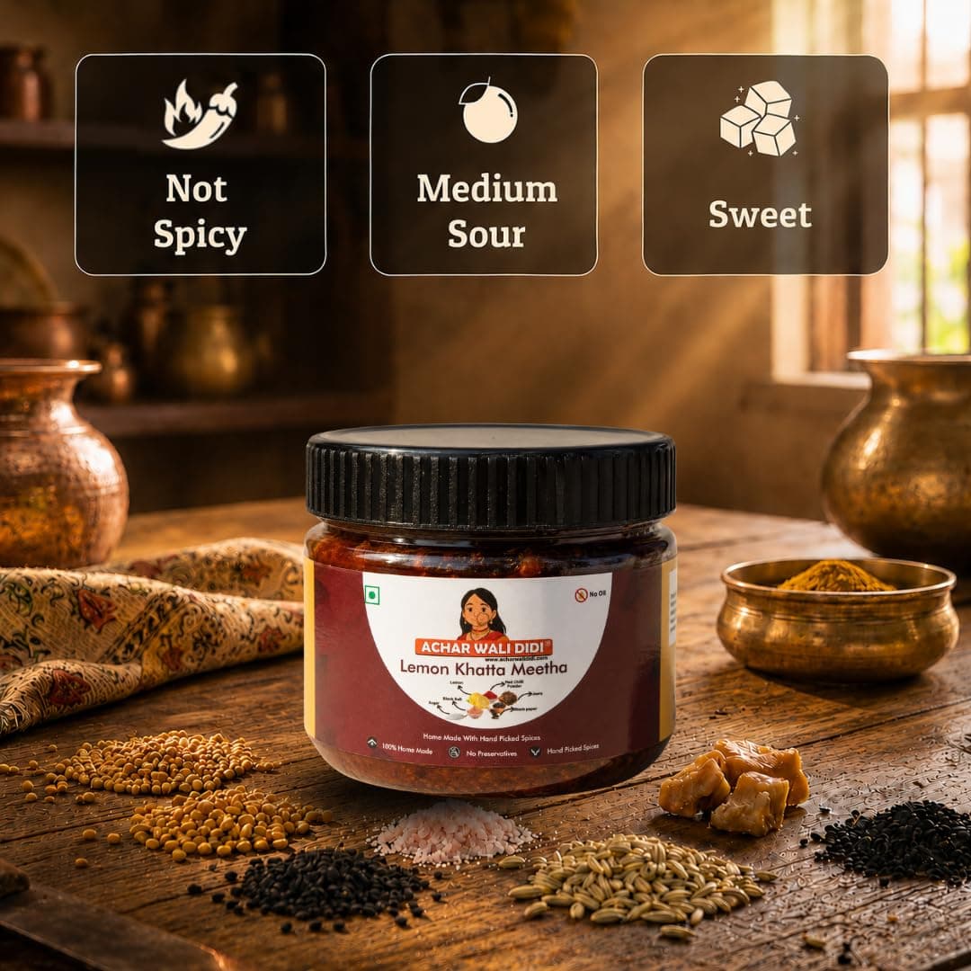 Achar Wali Didi Lemon Khatta Meetha Pickle | Homemade Oil-Free Nimbu ka Achar with No Onion or Garlic | Traditional Lemon Chunda Style Sweet & Sour Pickle | Didi's Taste, Indian (500g) — image 4