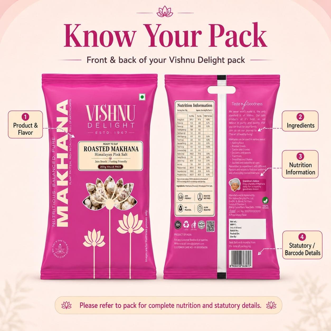 Vishnu Delight Roasted Makhana, Himalayan Pink Salt | Light & Crunchy Roasted Foxnuts (Phool Makhana) | Roasted Not Fried, Jain Friendly, Ready To Eat Snack | 200gm (Pack of 1) — image 7