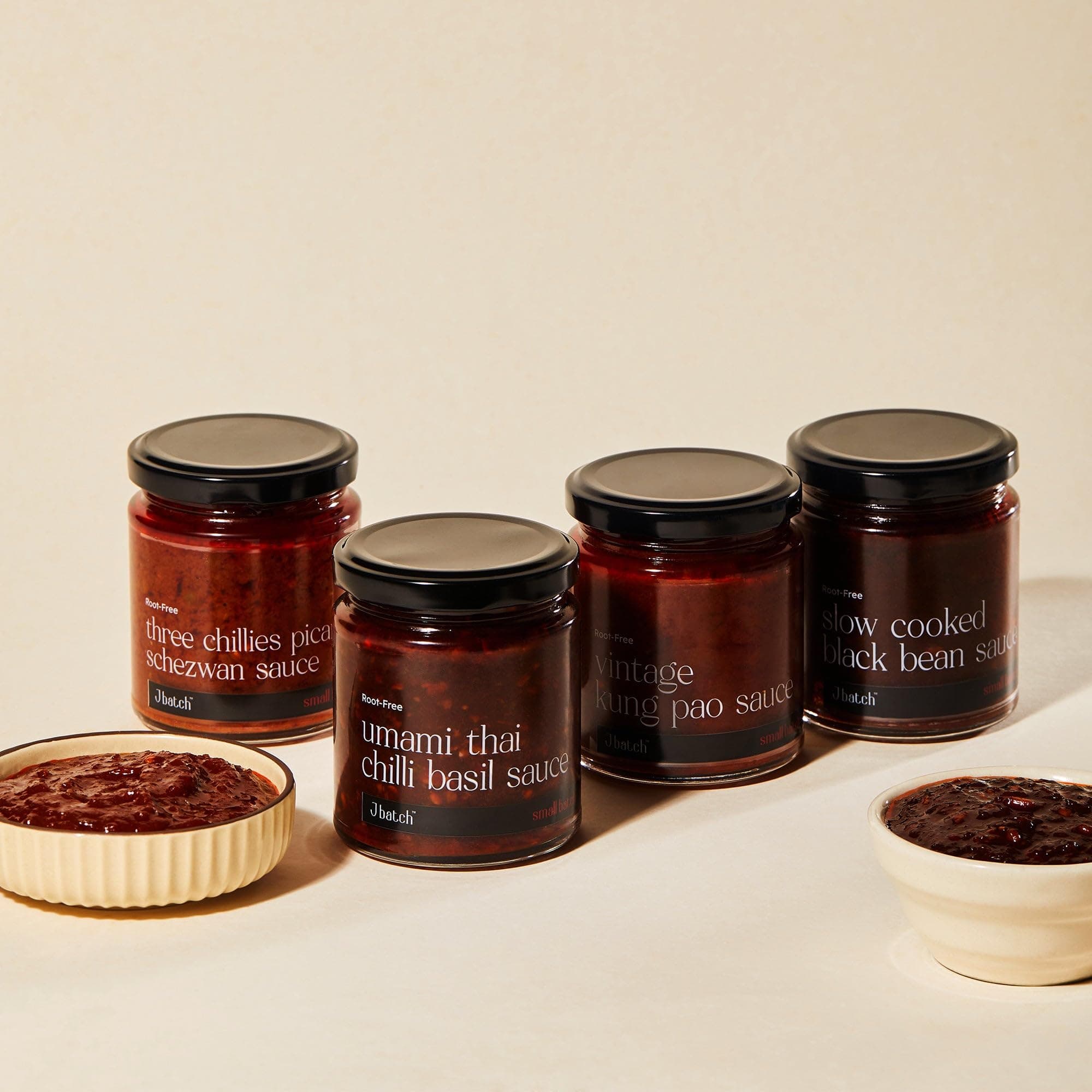 SMALLBATCH Root Free Three Chillies Picante Schezwan Sauce, Jain Friendly, No Onion No Garlic, Gourmet Condiment, Spread, Marinate, Saute, Stir-Fry, Dip, Chips, Paneer, Pizza, Tofu, Jbatch - 180gms — image 2