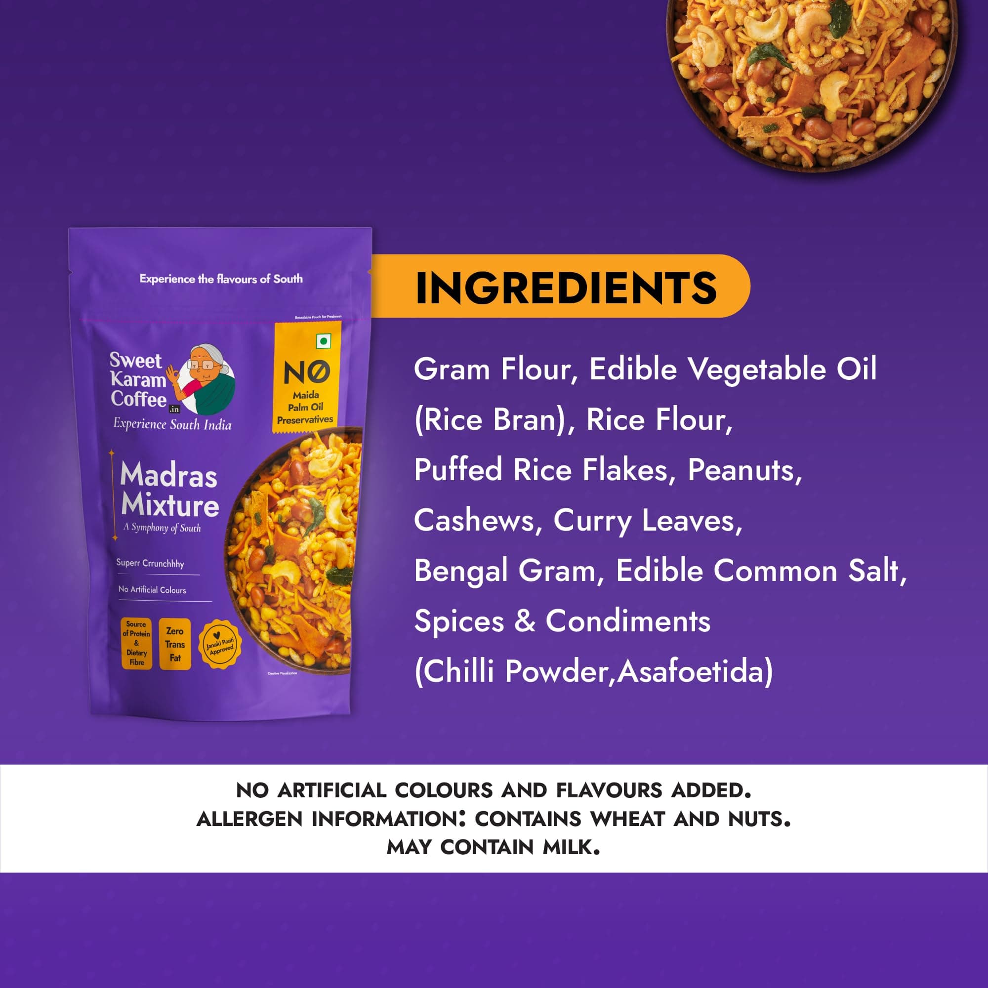 Sweet Karam Coffee Special Madras Mixture – 200grams | No Palm Oil or Preservatives | Authentic South Indian Namkeen Snack | Crispy & Fresh Homemade Taste | Perfect Tea-Time Savory — image 6