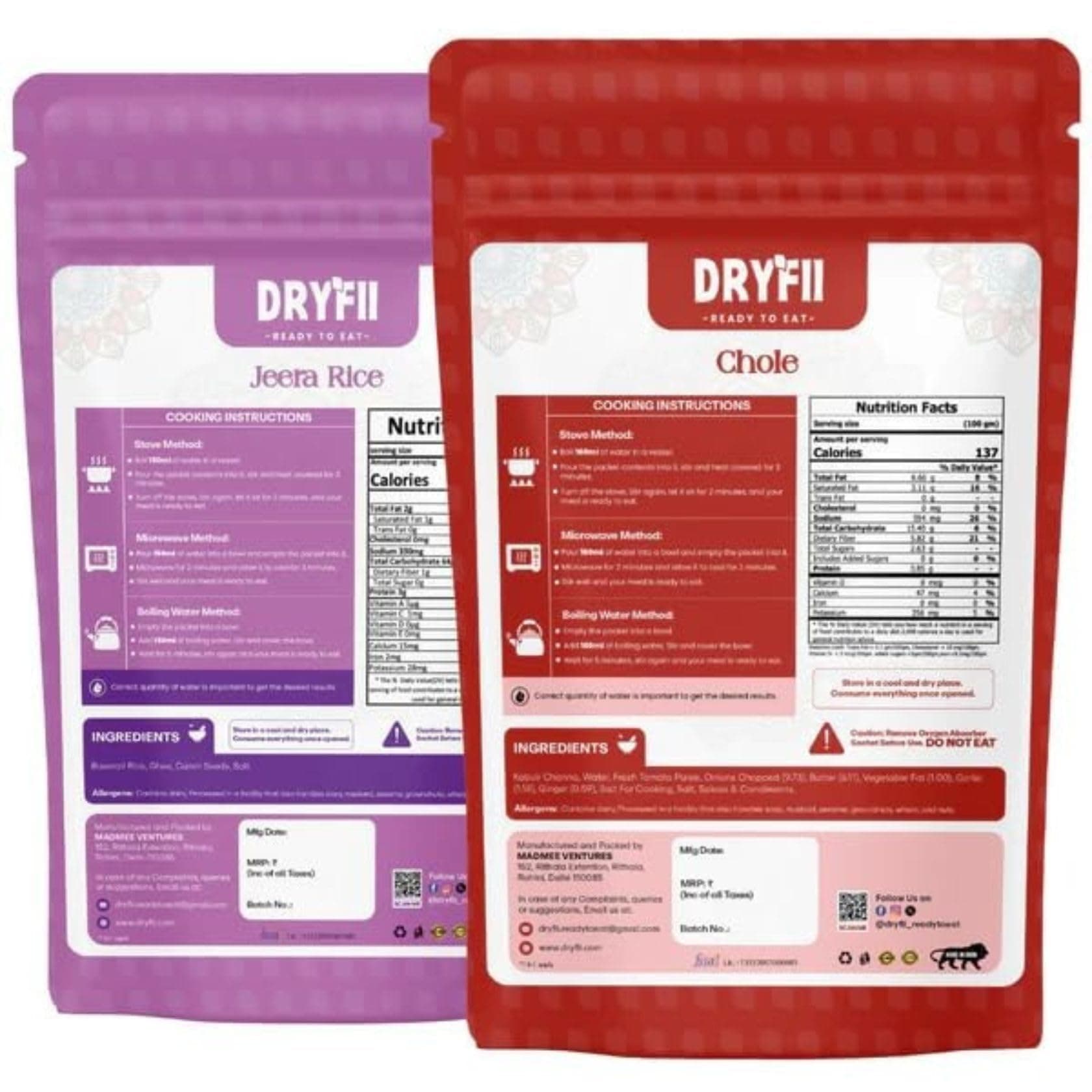 Dryfii Ready-to-Eat Instant | Jain Masala Rajma & Jeera Rice | Pure Veg | Freeze Dried | No Onion, No Garlic | Rehydrated Weight 455 g — image 2