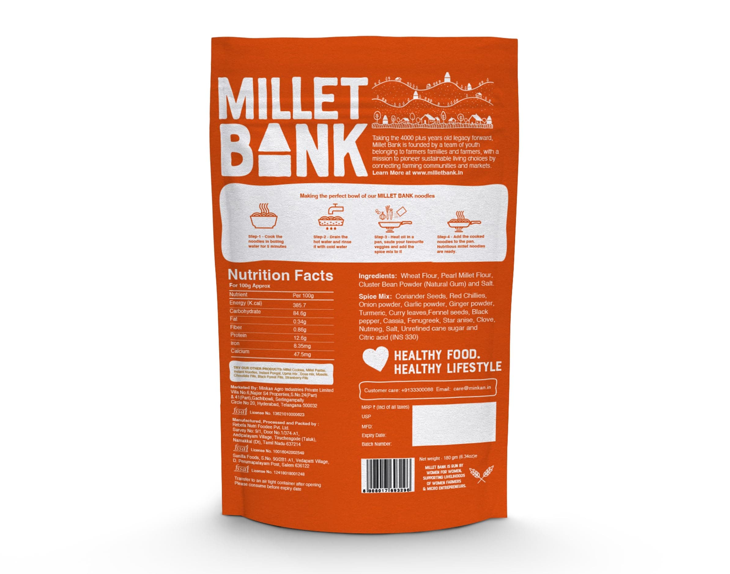 Millet Bank No Maida Foxtail Millet Hakka Noodles combo Free Masala Pack Inside, No Maida, Not Fried, No MSG, No Added Preservatives, Noodles for All Age Groups Naturally Yours ,Cup Noodles Pack of 2 180g Each — image 4