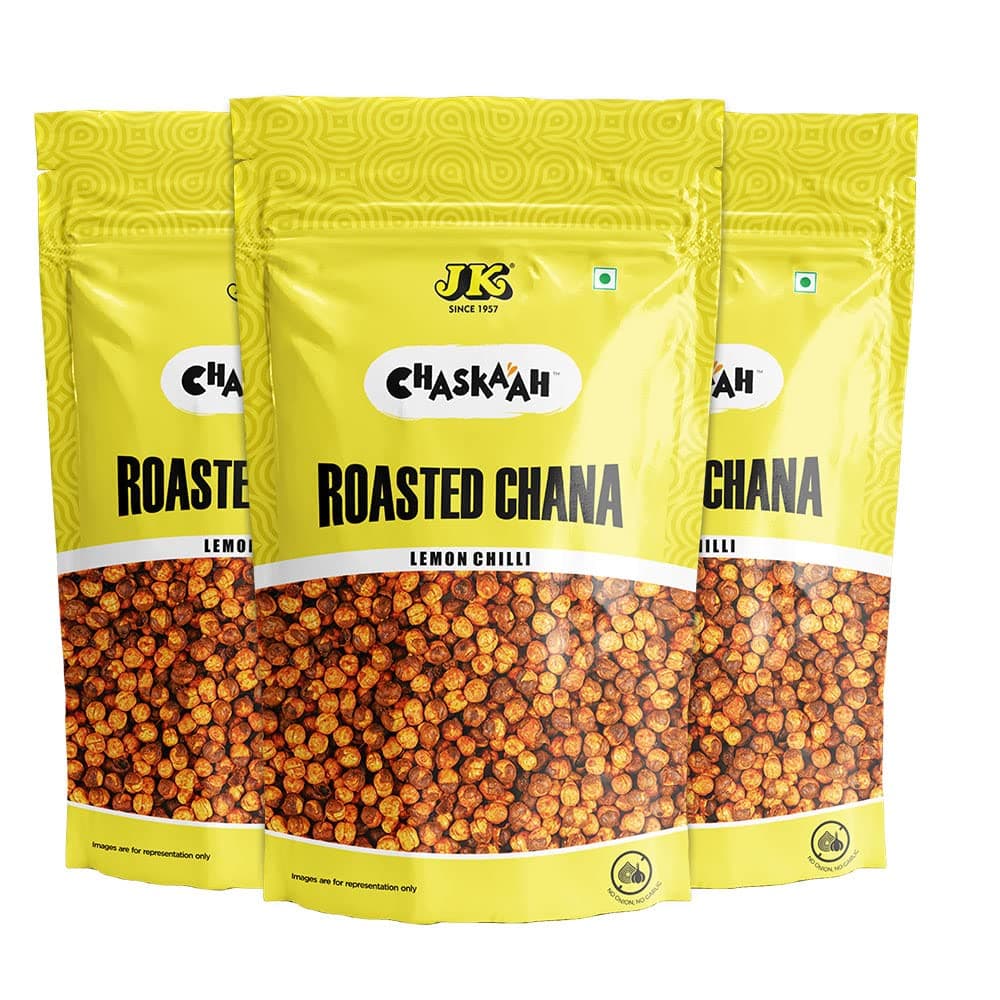 Chaskaah Lemon Chilli Chana 600g (200gx3) by JK | Bhuna Chana | Roasted Masala Chickpeas | Roasted Chana | NO MSG | Vegan | Not Fried | Jain