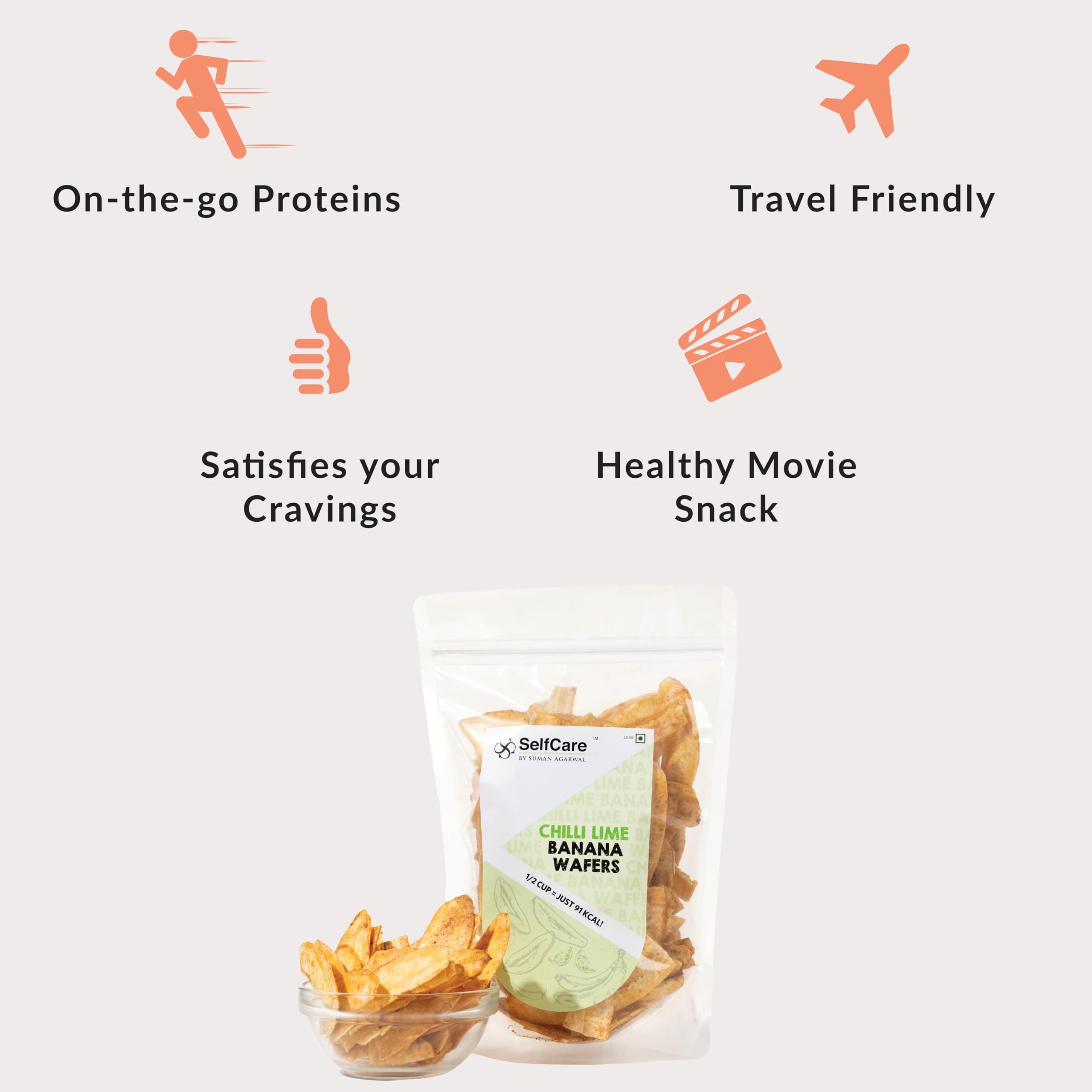 SelfCare By Suman Agarwal Roasted Chilli Lime Banana Wafers - 100 gms (Pack of 1) | Healthy - Gluten Free | Savoury - Snacks - Namkeen - Grocery | Workout - Tea time Snacking | Jain & Travel Friendly — image 3