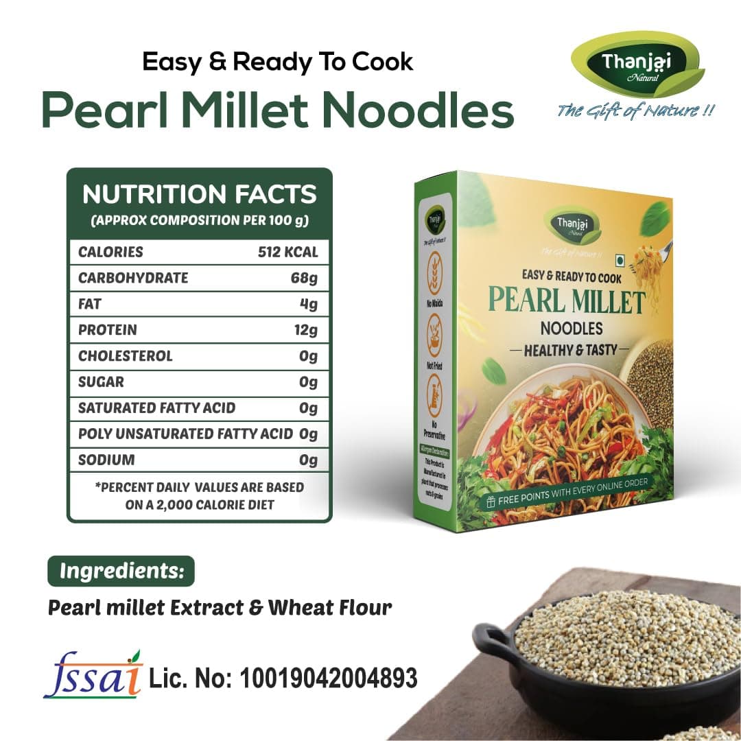 Thanjai Natural Pearl Millet Noodles 180 Grams X 2 (360 Grams) of Homemade Natural Noodles (No Preservatives, No Chemicals, No Artificial Extract) — image 3