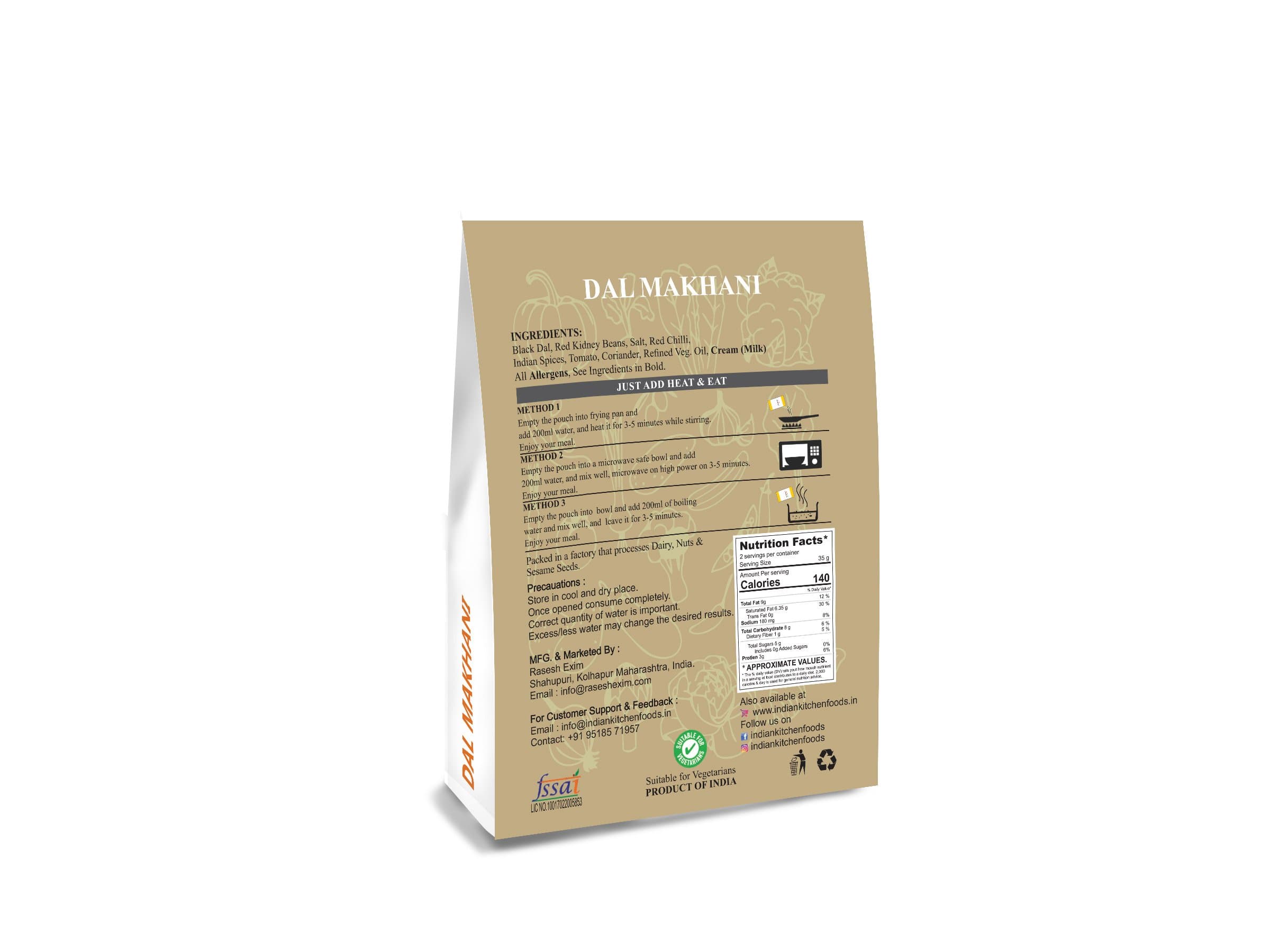 Indian Kitchen Foods Jain Dal Makhani |Freeze Dried Gluten-Free Ready to Eat Instant Vegetarian/Vegan Meal- Rehydrated Wt. 270 gm — image 2