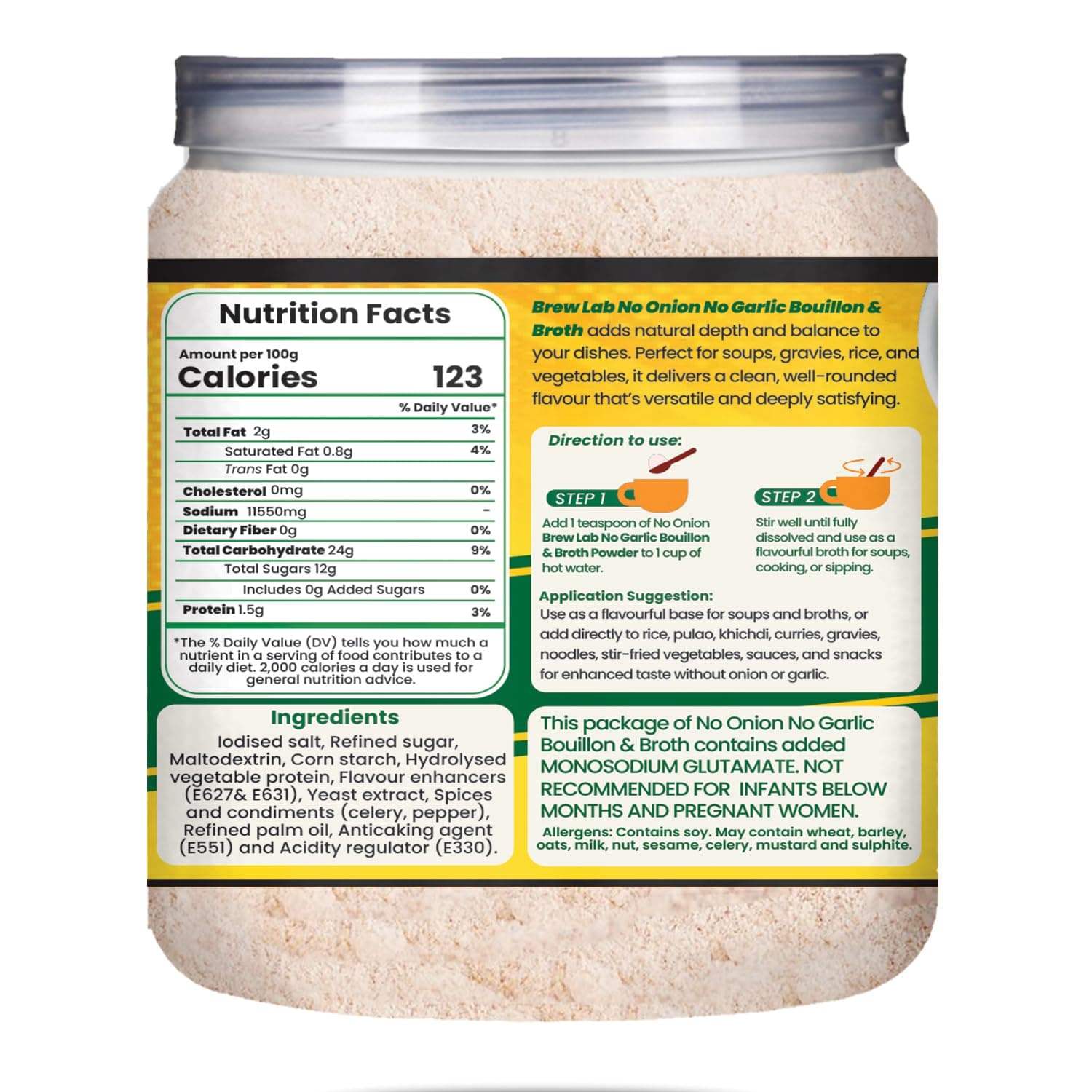 Brew Lab No Onion No Garlic Bouillon & Broth Powder, 250g | Instant Vegetable Stock | Plant-Based | Jain-Friendly | Umami Seasoning for Soups, Gravies & Cooking — image 2
