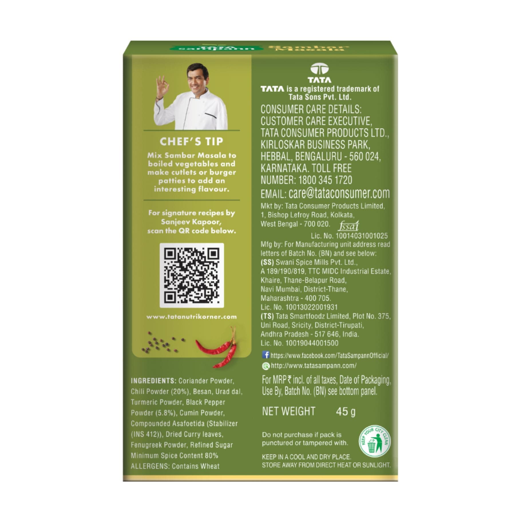 Tata Sampann Sambar Masala Powder with Natural Oils, 45g, Crafted by Chef Sanjeev Kapoor, With Chef’s Exclusive Tip, Rich Aroma & Flavour — image 11