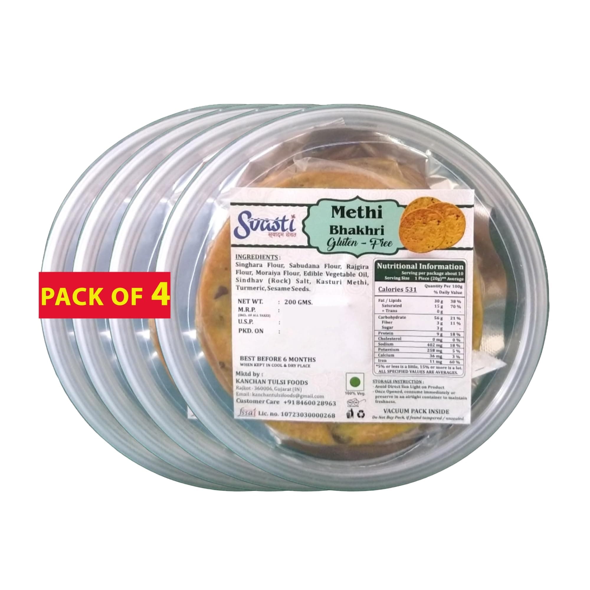 Svasti Dry Methi Bhakhri Snacks - 200 gms (Pack Of 4)| Roasted Healthy Gujarati Snacks | No Maida | No Artificial Colours | No Onion & No Garlic | Vacuum Packed | Gluten Free — image 2