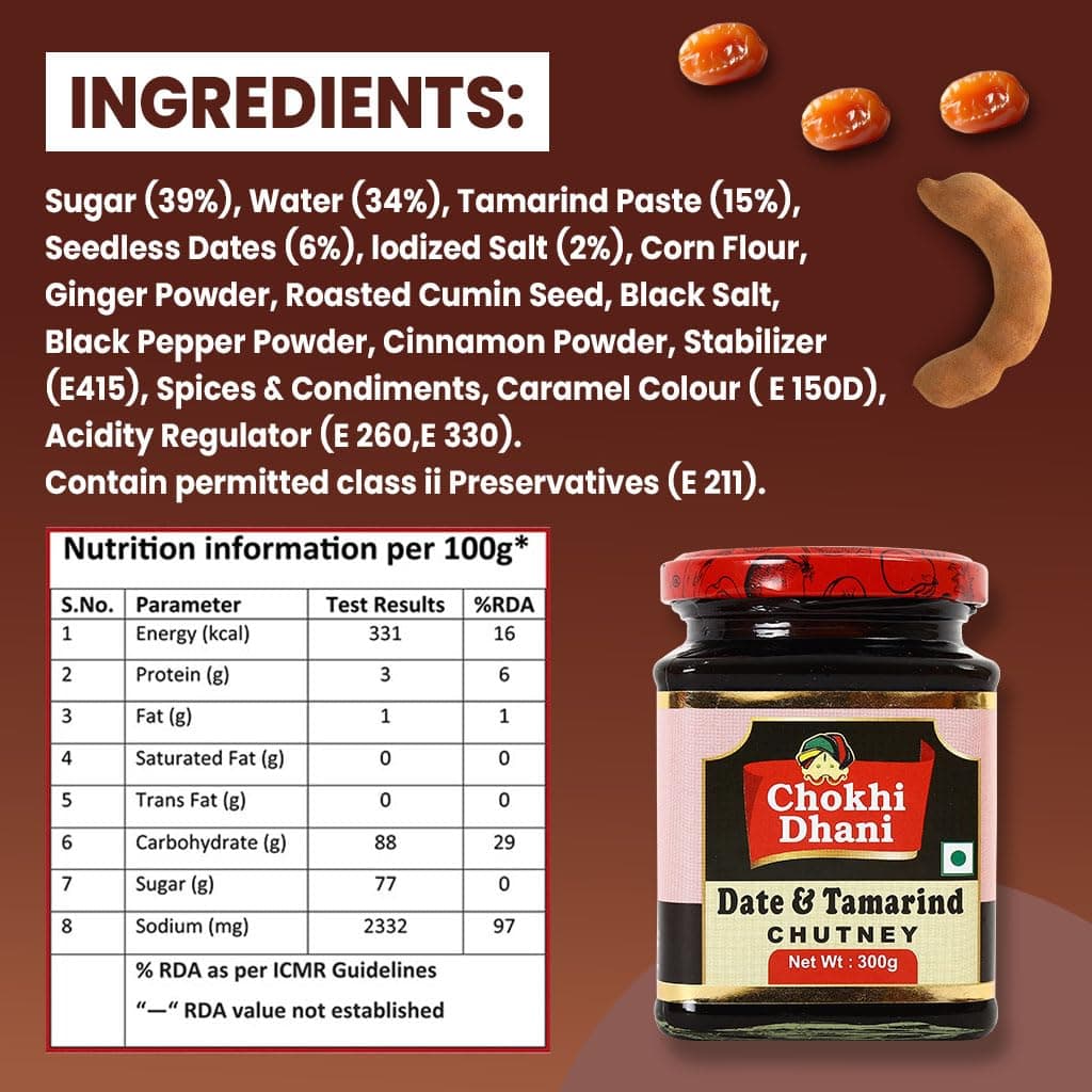 Chokhi Dhani Tamarind Date Chutney 300g | Authentic Imli Khajoor Ki Khatti Meethi Chutney | Sweet & Tangy Dip for Chaat, Samosa, Pakora & Snacks | Jain-Friendly | No Preservatives | Pack of 1 — image 2