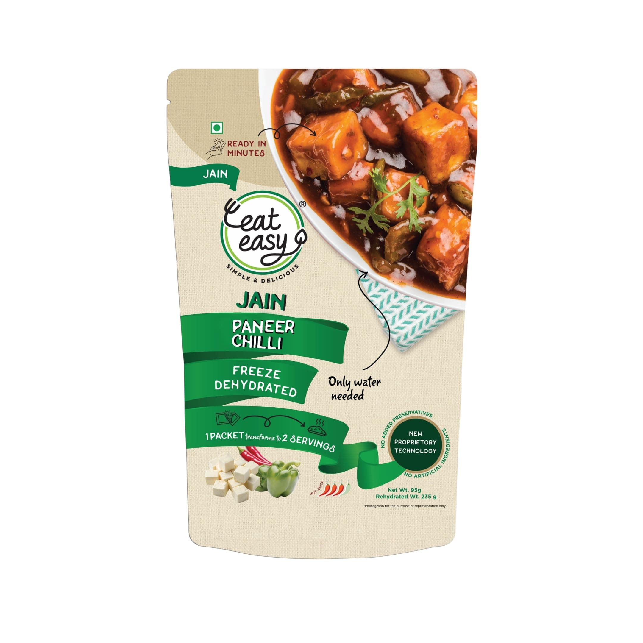 Eat Easy Ready to Eat Jain Paneer Chilli- 95gm (Pack of 2) | Freeze Dried Instant Indo-Chinese Meal | Just Add Hot Water | No Onion No Garlic | Made with Paneer, Capsicum & Jain Schezwan Seasoning — image 7