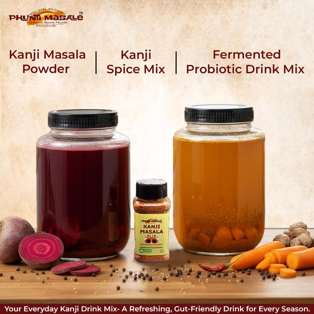 Phunti Masale Kanji Masala Powder | Traditional Indian Probiotic Drink Mix | 100g | No Preservatives | No Onion No Garlic | Gut Health Fermented Drink Spice Mix | Makes 6-7 litres of Kanji — image 4