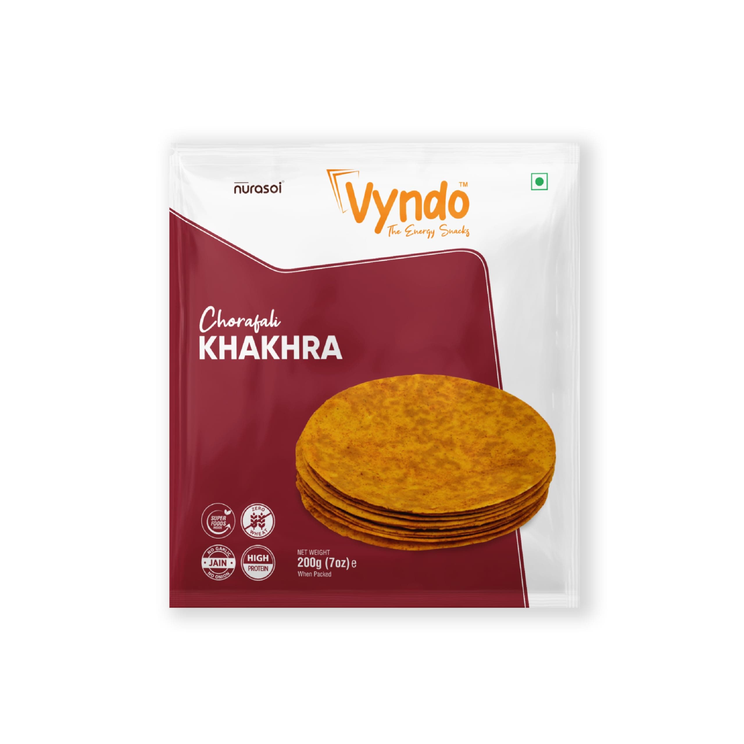 Vyndo Jain Khakhra Combo - Pack of 3 (200g each), Millet Snacks, Gluten Free, Healthy Snack Options (Plain Millet Khakhra, Chorafarli Khakhra, Moongdi Khakhra), No Garlic, No Ginger — image 4