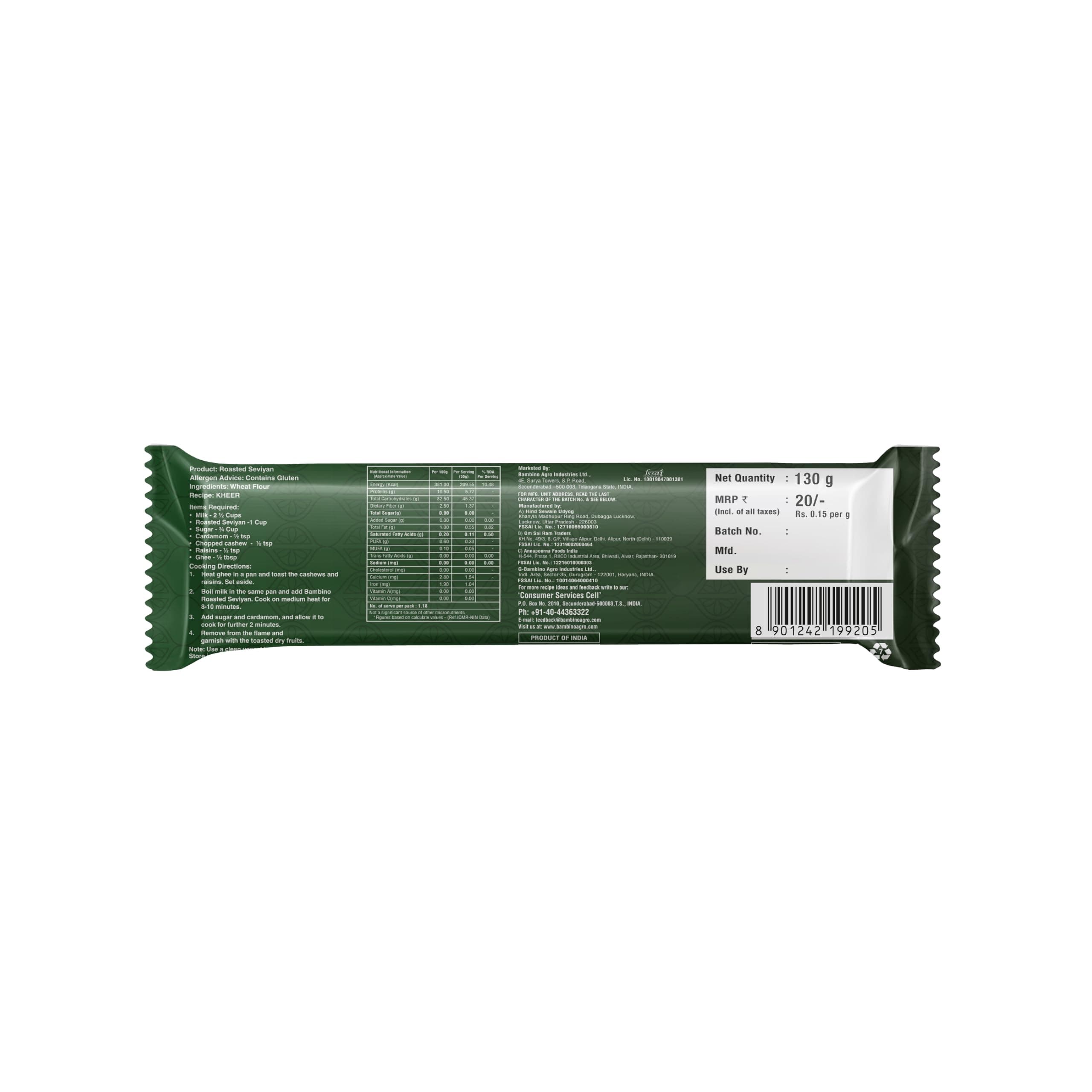 Bambino Thin Roasted Vermicelli 130 G Pouch,Vegetarian — image 5