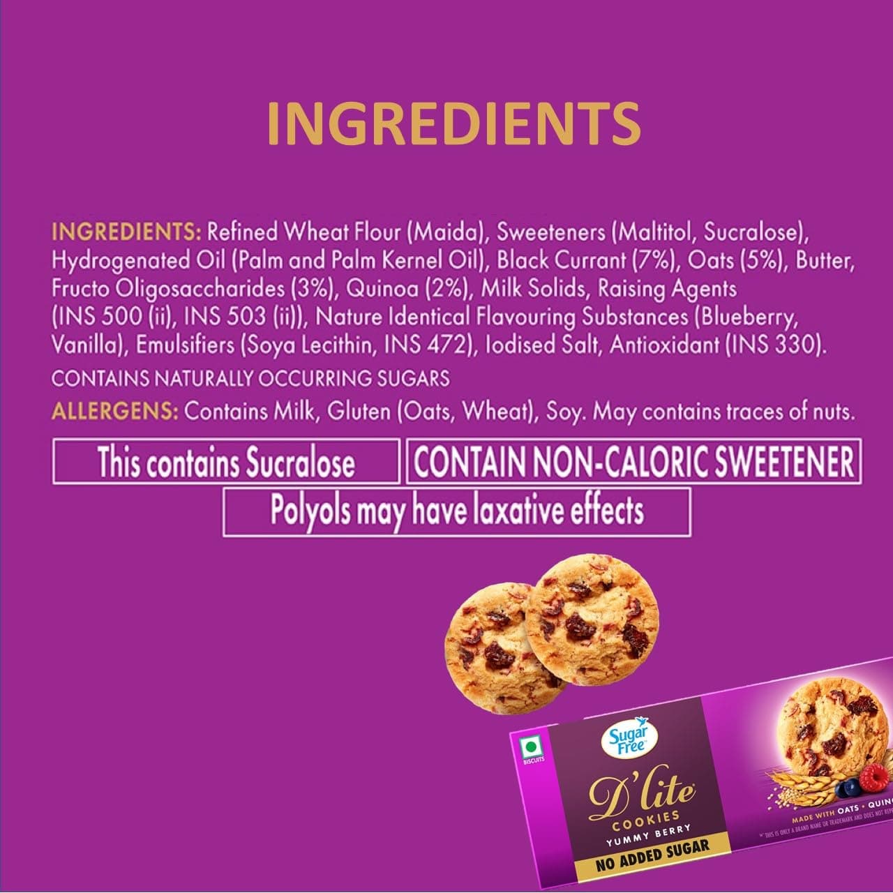 Sugar Free D’Lite Yummy Berry Cookies | Zero Added Sugar | Made with Oats & Quinoa 150g — image 2