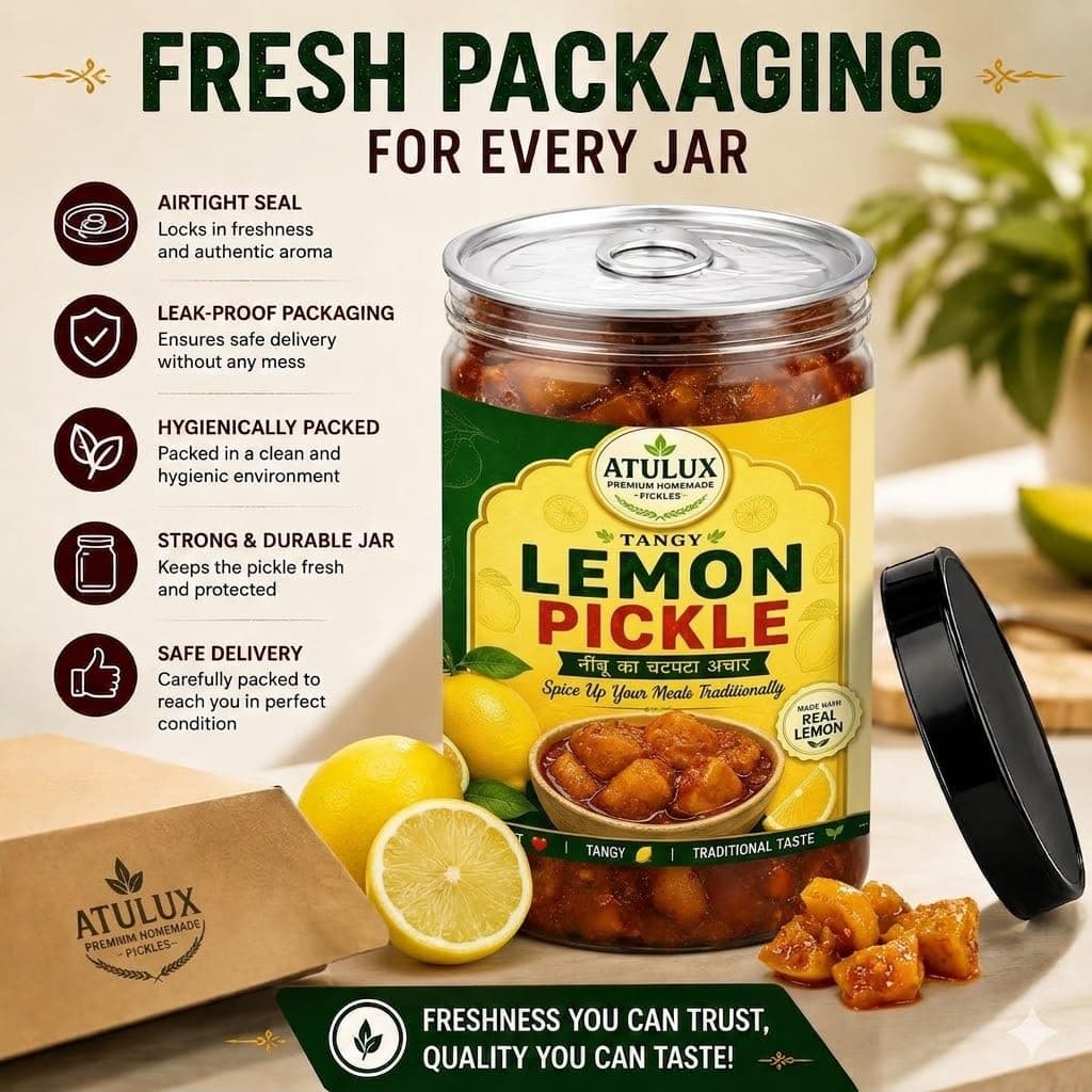 ATULUX Lime Pickle 1Kg, Traditional Nimbu Achar, Spicy Tangy Homemade Style, Oil Free, No Onion No Garlic Pack of 2 (500g Each) — image 4