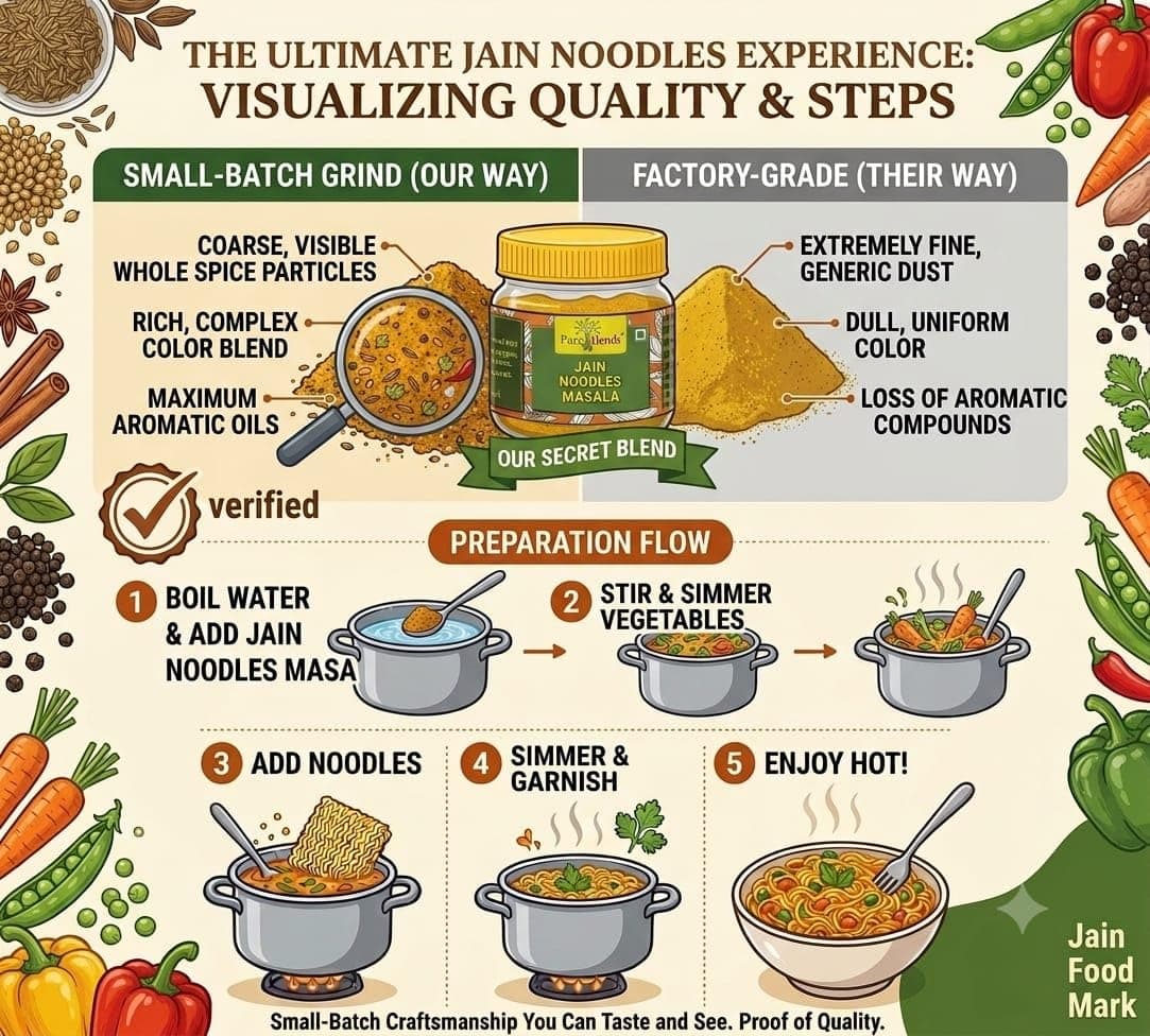 Pure Blends Jain Noodles Masala | Without Onion & Garlic Masala | Authentic Jain Seasoning Mix | Perfect for Instant Noodles, Pasta, Poha, Fried rice Aloo sabji & other Dry Snacks | 100g — image 2