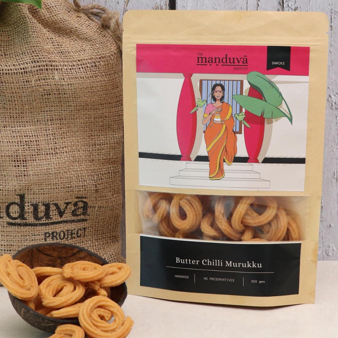 The Manduva Project Butter Chilli Murukku 300g | Jain No Onion No Garlic | Crispy South Indian Snack with Butter & Chilli | Perfect Tea-Time Munch | No Preservatives