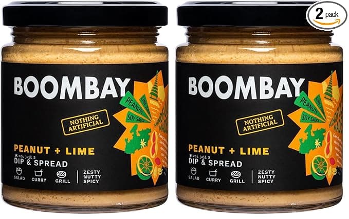 BOOMBAY Peanut + Lime Dip and Spread 190g | Nothing Artificial | No Bad Oils | No Refined Sugars | Plant Based | No Onion or Garlic | Use as a Salad Dressing, Curry Paste, Marinade for Grill, Spread on Bread