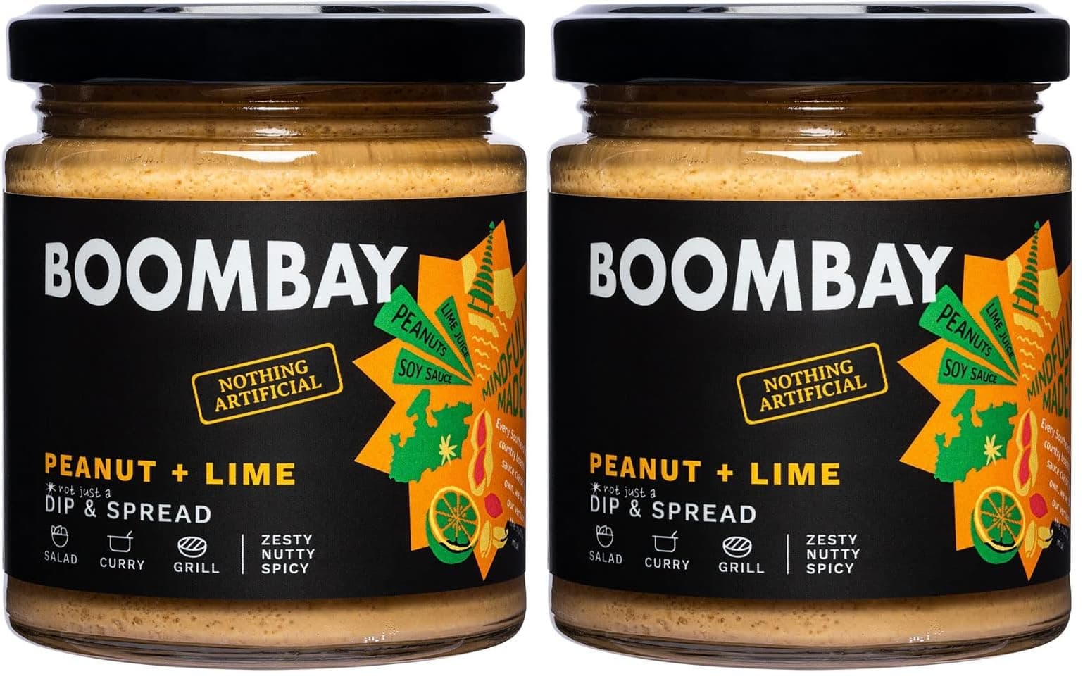 BOOMBAY Peanut + Lime Dip and Spread 190g | Nothing Artificial | No Bad Oils | No Refined Sugars | Plant Based | No Onion or Garlic | Use as a Salad Dressing, Curry Paste, Marinade for Grill, Spread on Bread — image 2